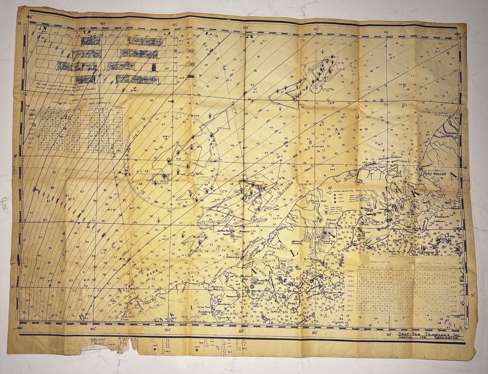 1951 Seattle Nautical Chart • Deep Sea Trawlers Inc • Vintage Fishing Navigation