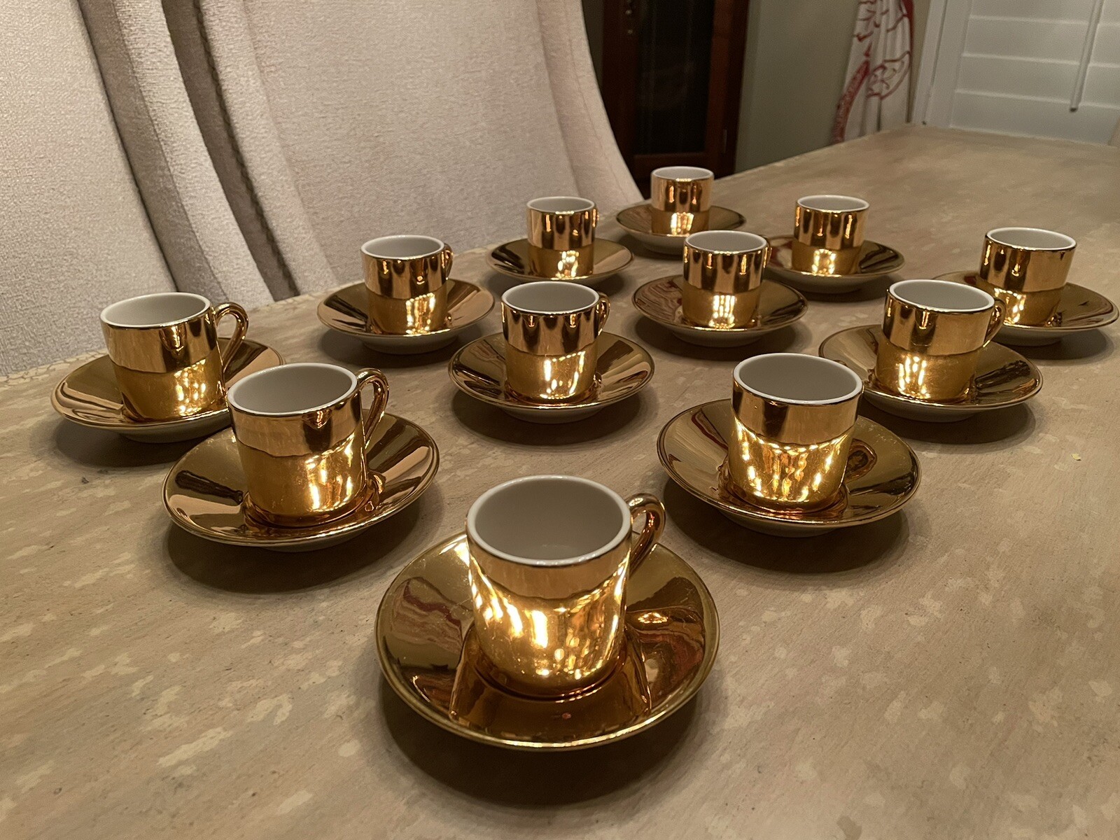 Sterling Vitrified China 24-Piece Gold Espresso Set Holiday Party Entertain