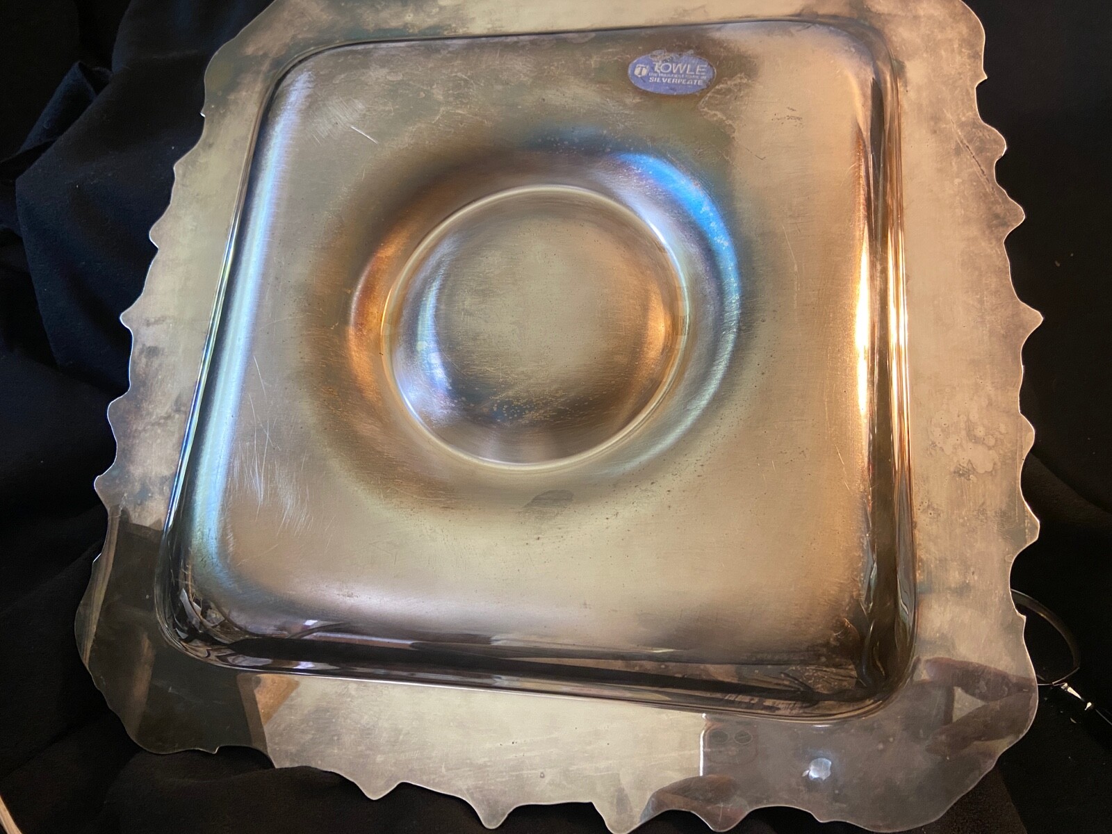Towle Silverplate MCM Rococo 14″ Square Tray with Center Well