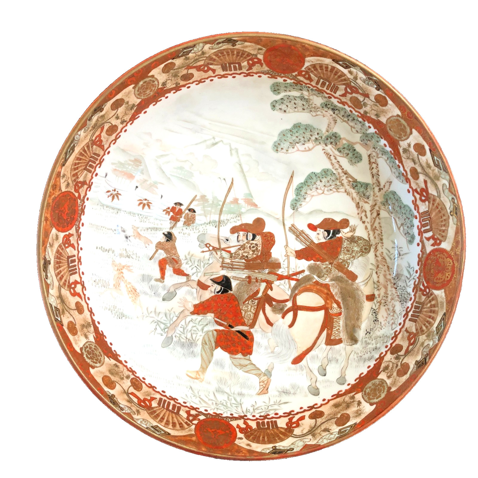Antique Japanese Signed Kutani Hand Painted 12 Inches Large and Beautiful Bowl.