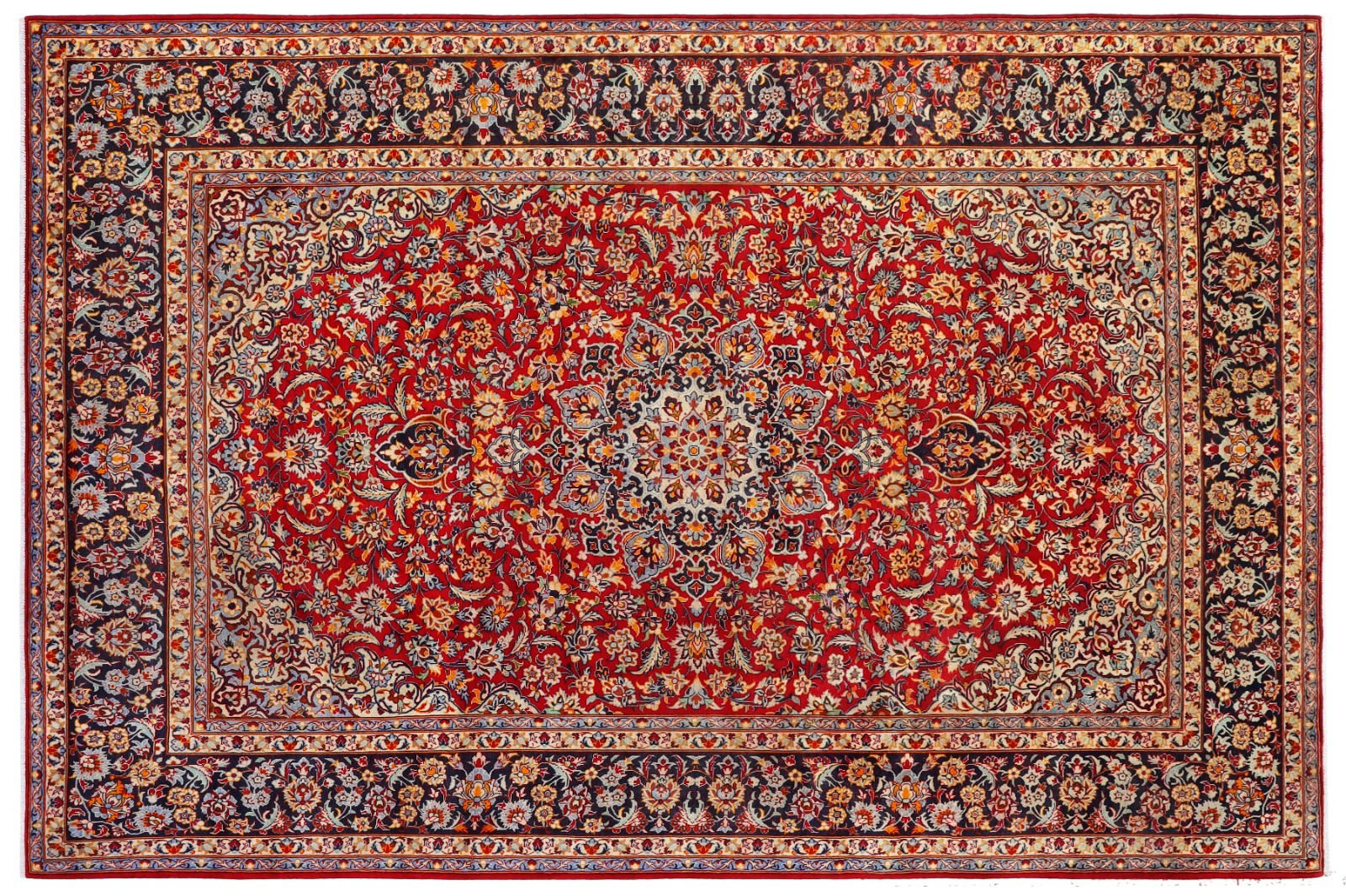 Grand Hand-Knotted Wool Area Rug – Red, Navy, and Floral Medallion 9’9″ x 12’0″