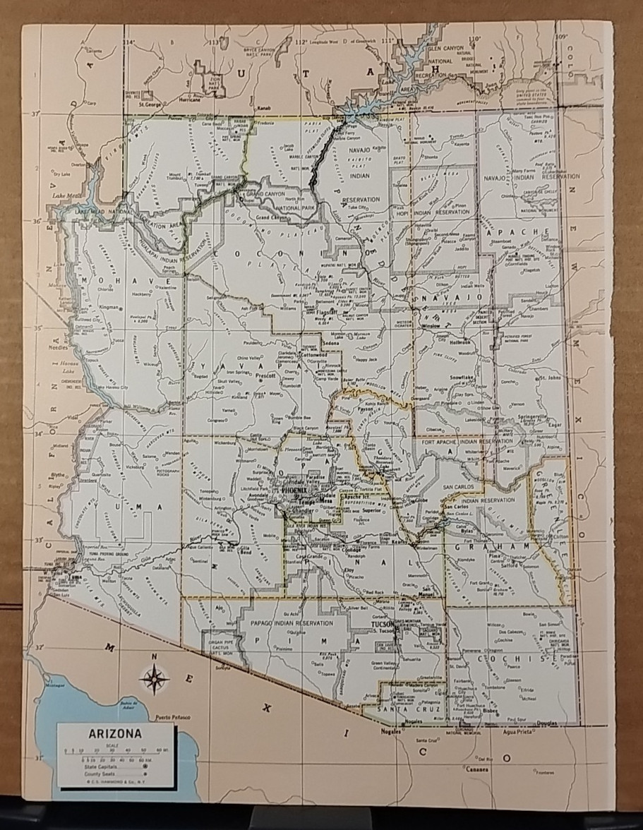 1973 Vintage ARIZONA Atlas Map Mid-Century Modern Hammond Medallion World Atlas