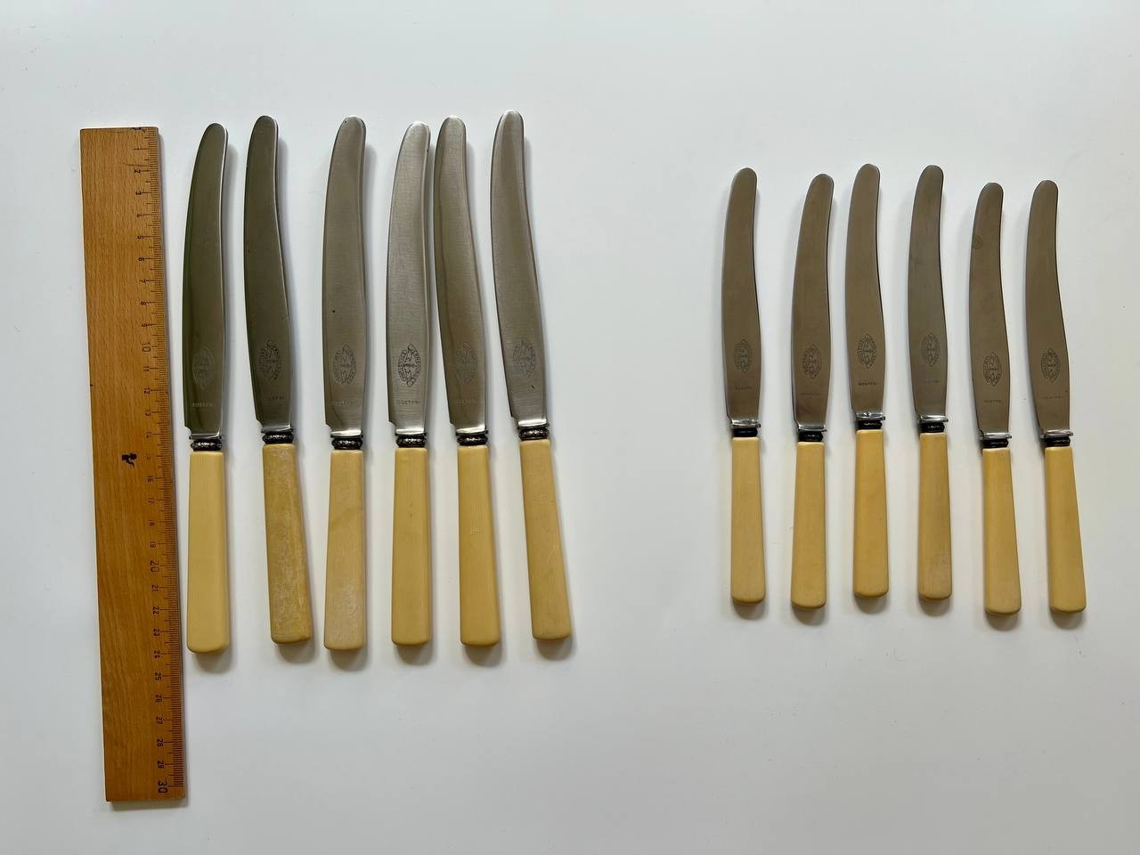 Vintage Jernbolaget Eskilstuna Rostfri Knives Set 12 Ivory Hahdels Sweden