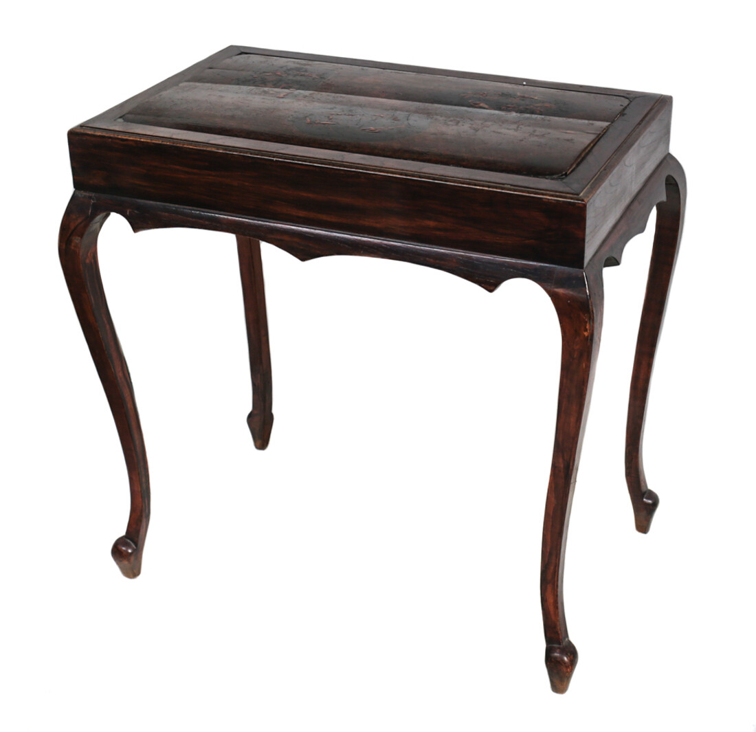 Continental Wood Accent Table with Aesthetic Japonism Lacquer Design Top