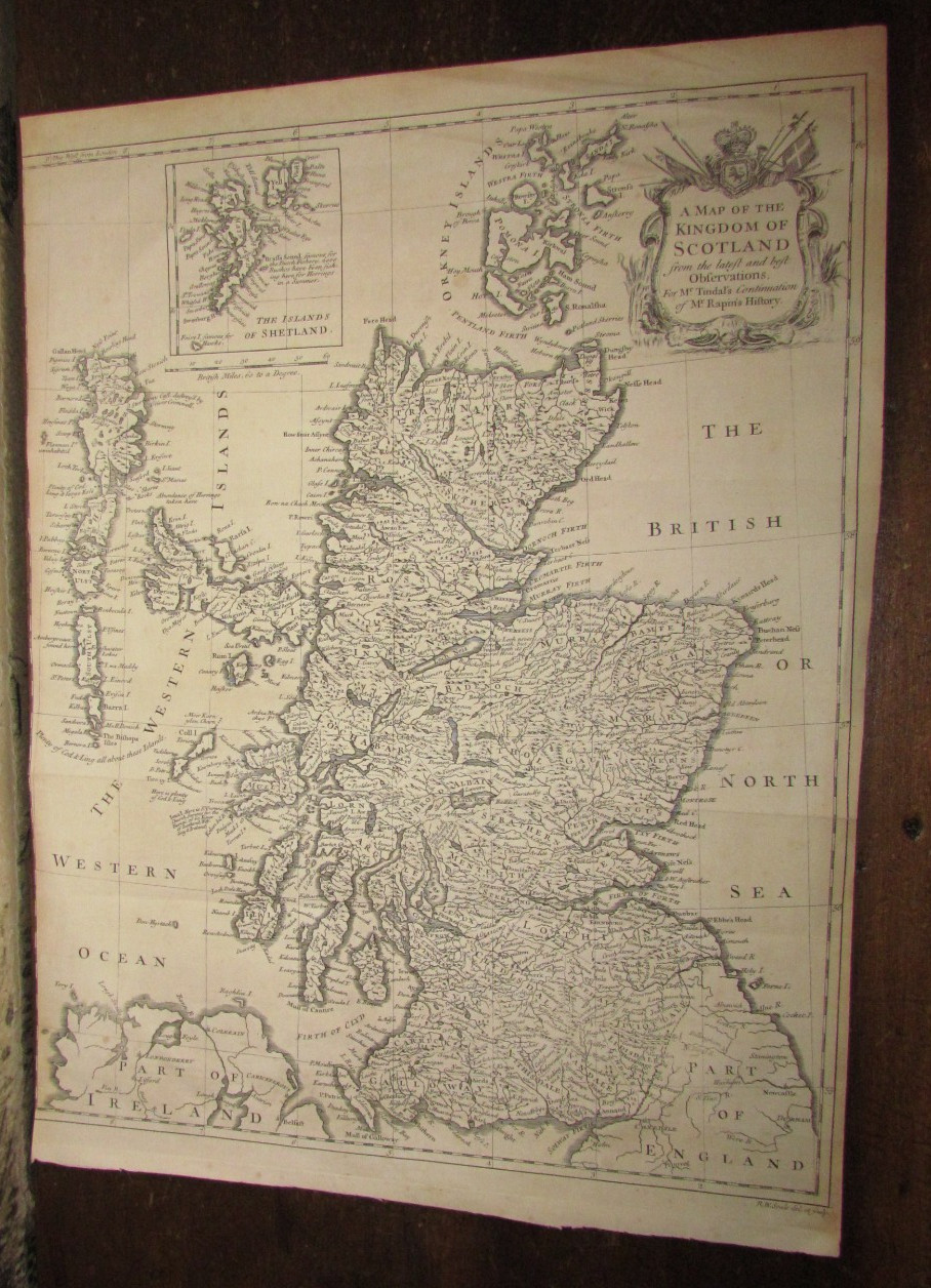 1744 A MAP OF THE KINGDOM OF SCOTLAND by SEALE from RAPIN & TINDAL EDINBURGH AYR