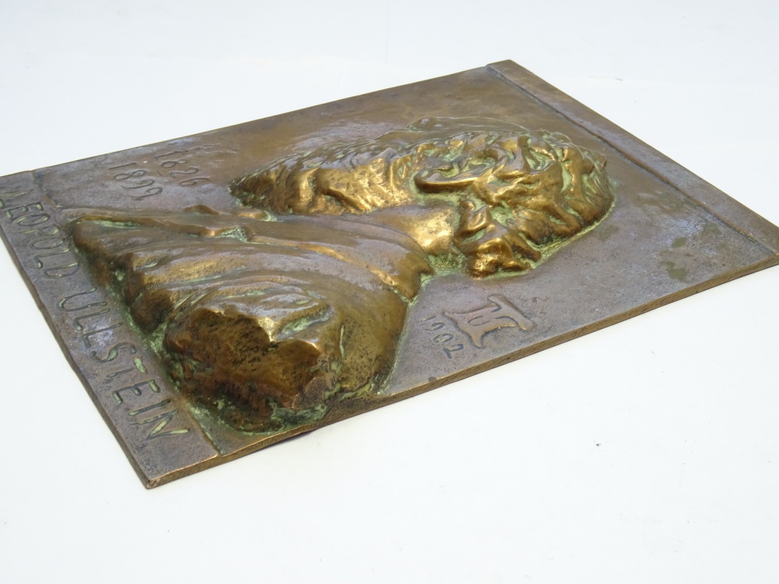Antique Signed Bronze Relief Portrait Plaque of Leopold Ullstein c1902 Germany