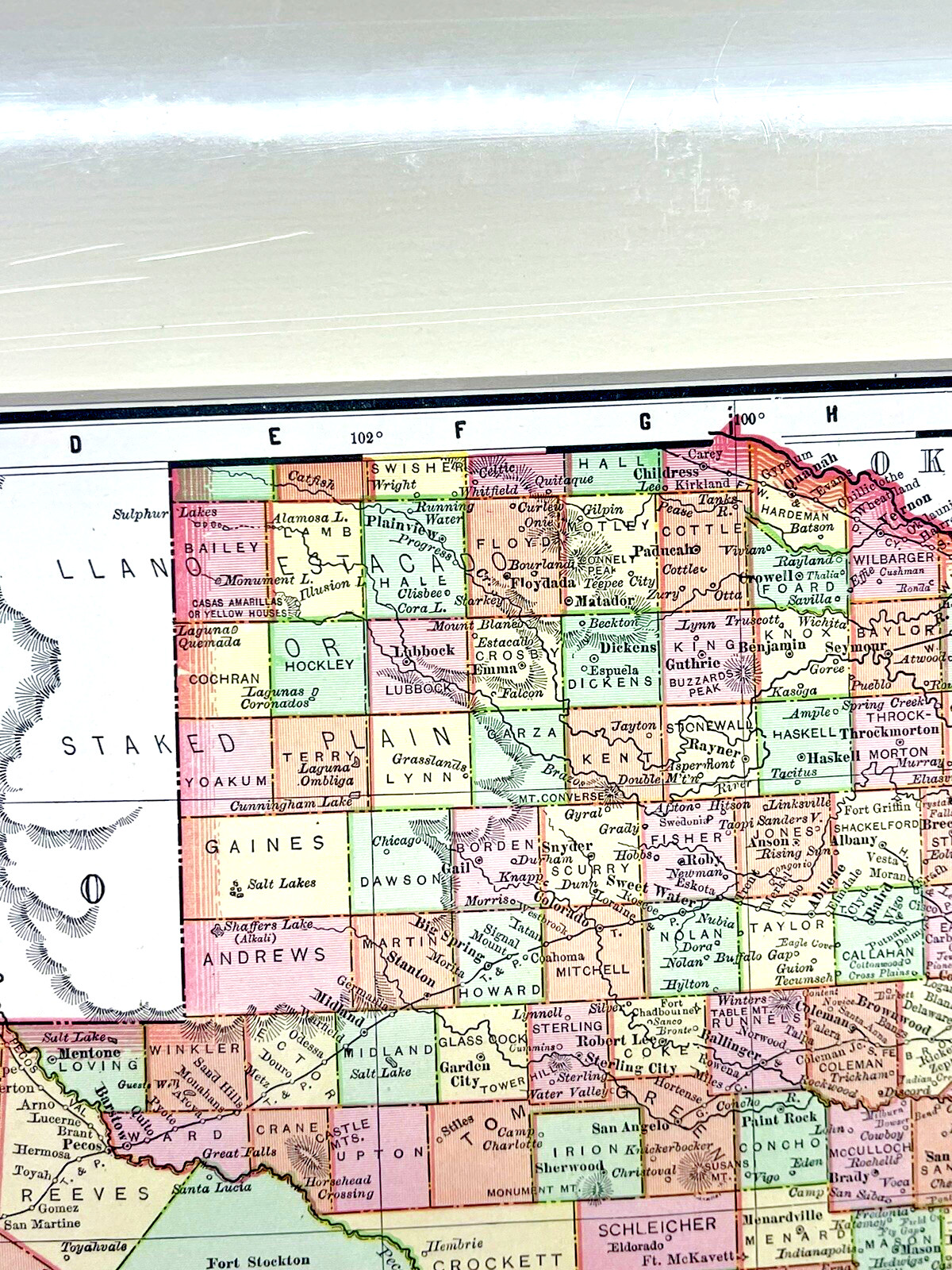 Rand McNally Texas State 1895 Machine Metal Colored Print Map Office Art