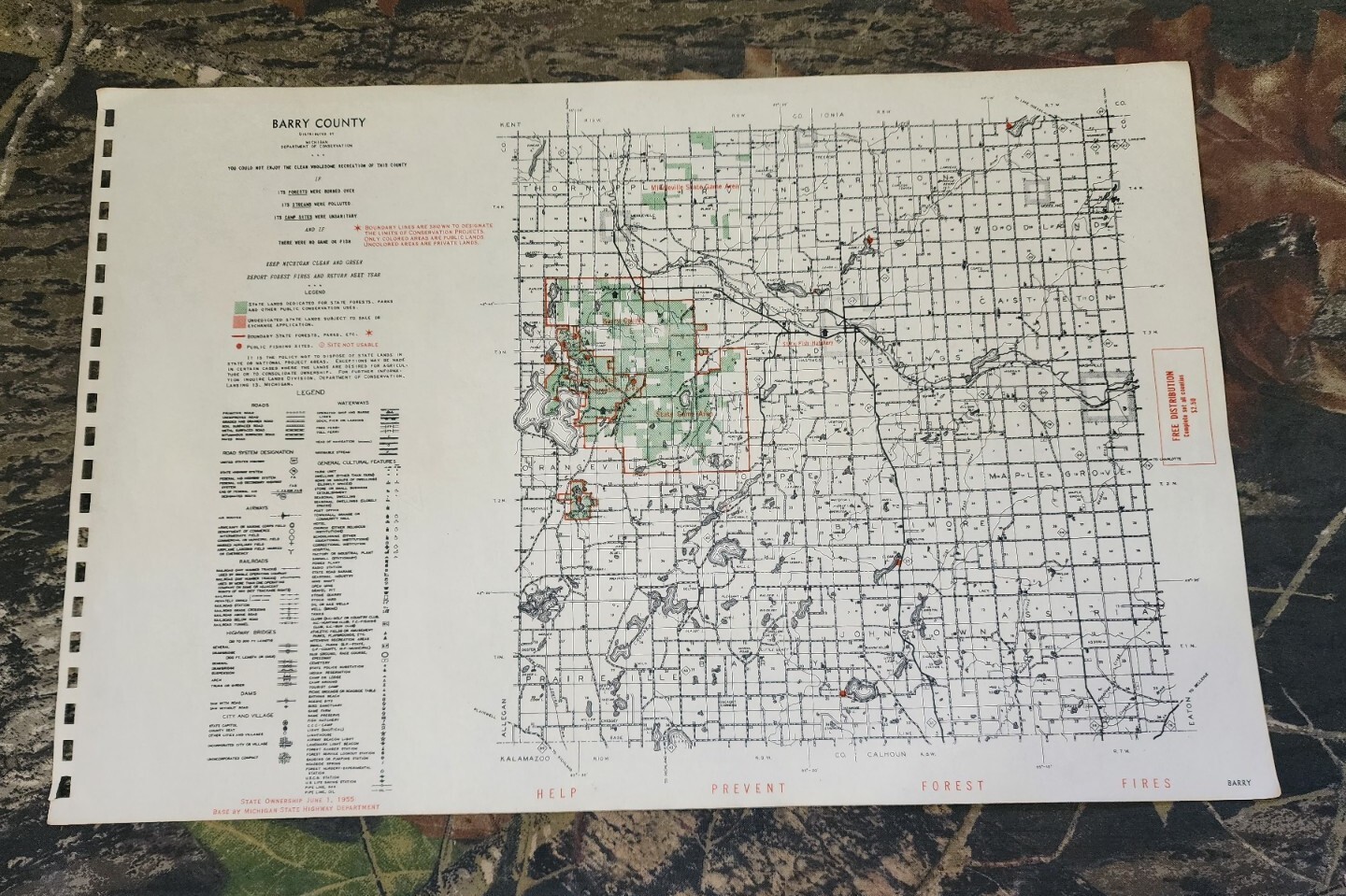 Vtg 1955 Barry County Michigan Dept Conservation Plat Maps 11″ X 17″