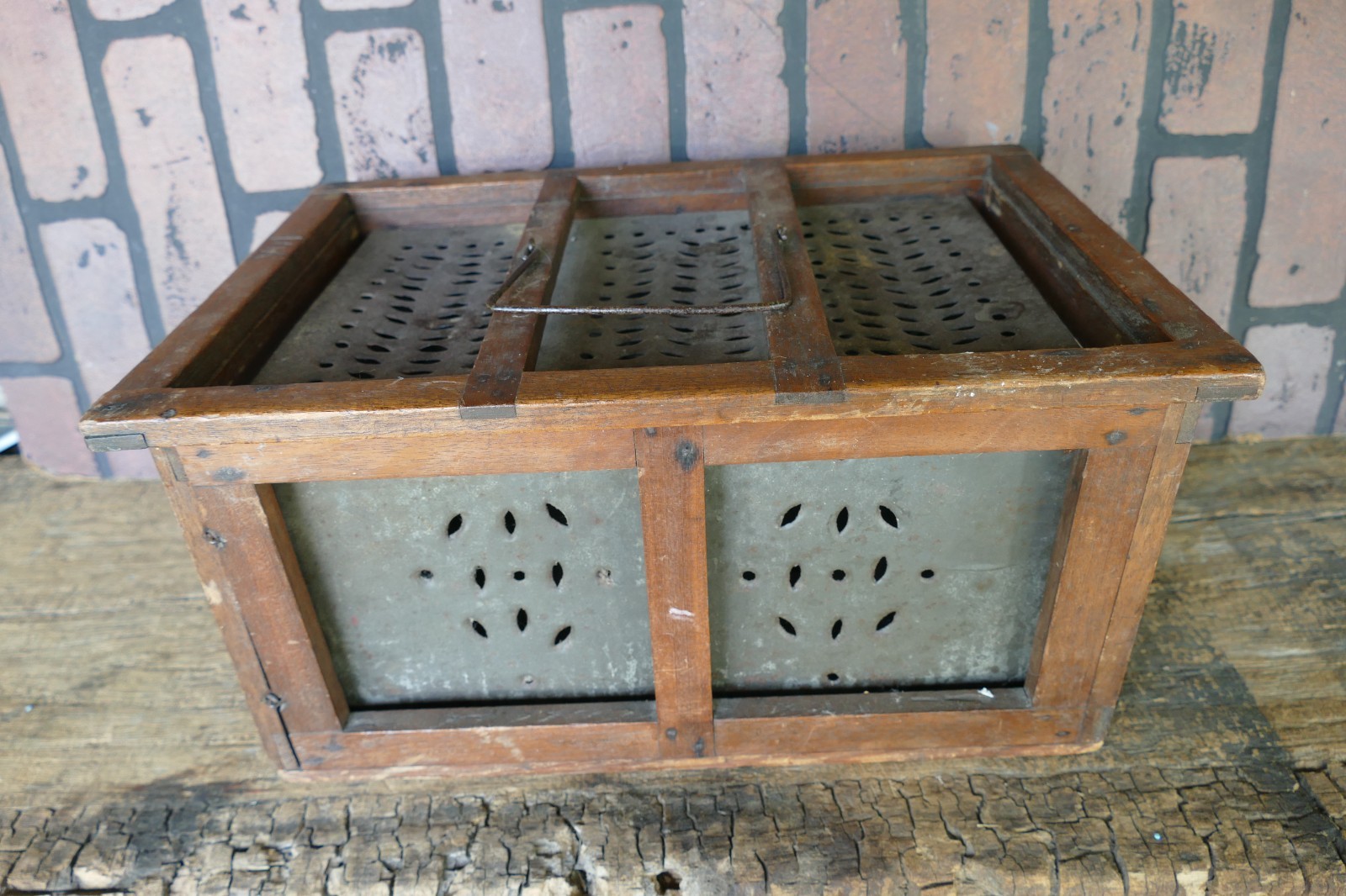 Antique primitive hand punched tin double foot warmer sleigh buggy mid 19th c