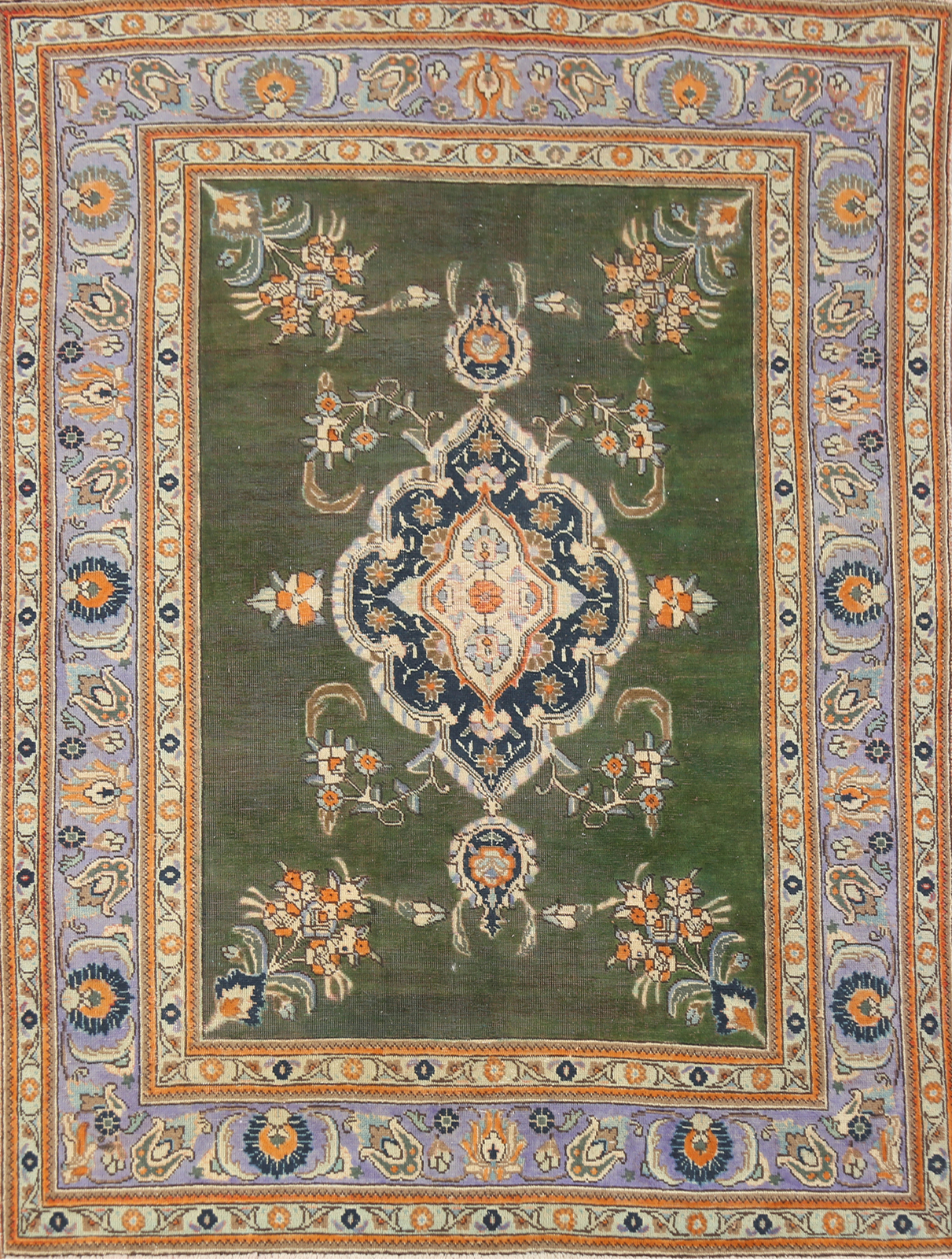 Vintage Tebriz Hand-knotted Traditional Rug Wool Green Over-Dyed Carpet 5×6