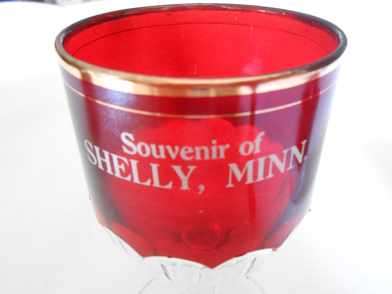 3 Antique Ruby Red Flash Souvenir GOBLET, PITCHER 1907, MUG.