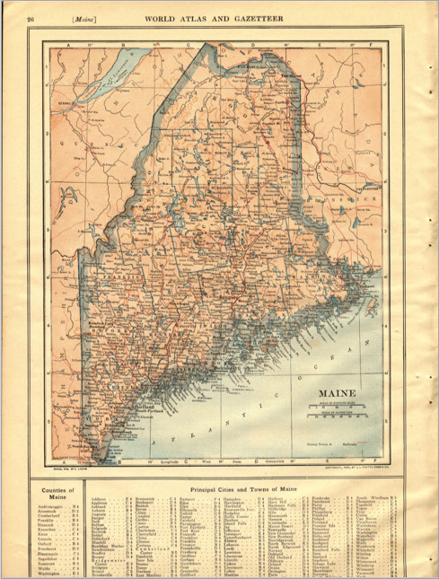 1914 Original Map “Maine” or “Louisiana” Color Vintage From Collier Atlas