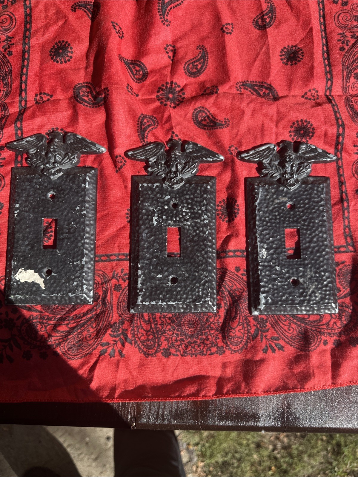 American Eagle Light Cover Plate Hammered Brass Colored Cast Metal Lot Of 3