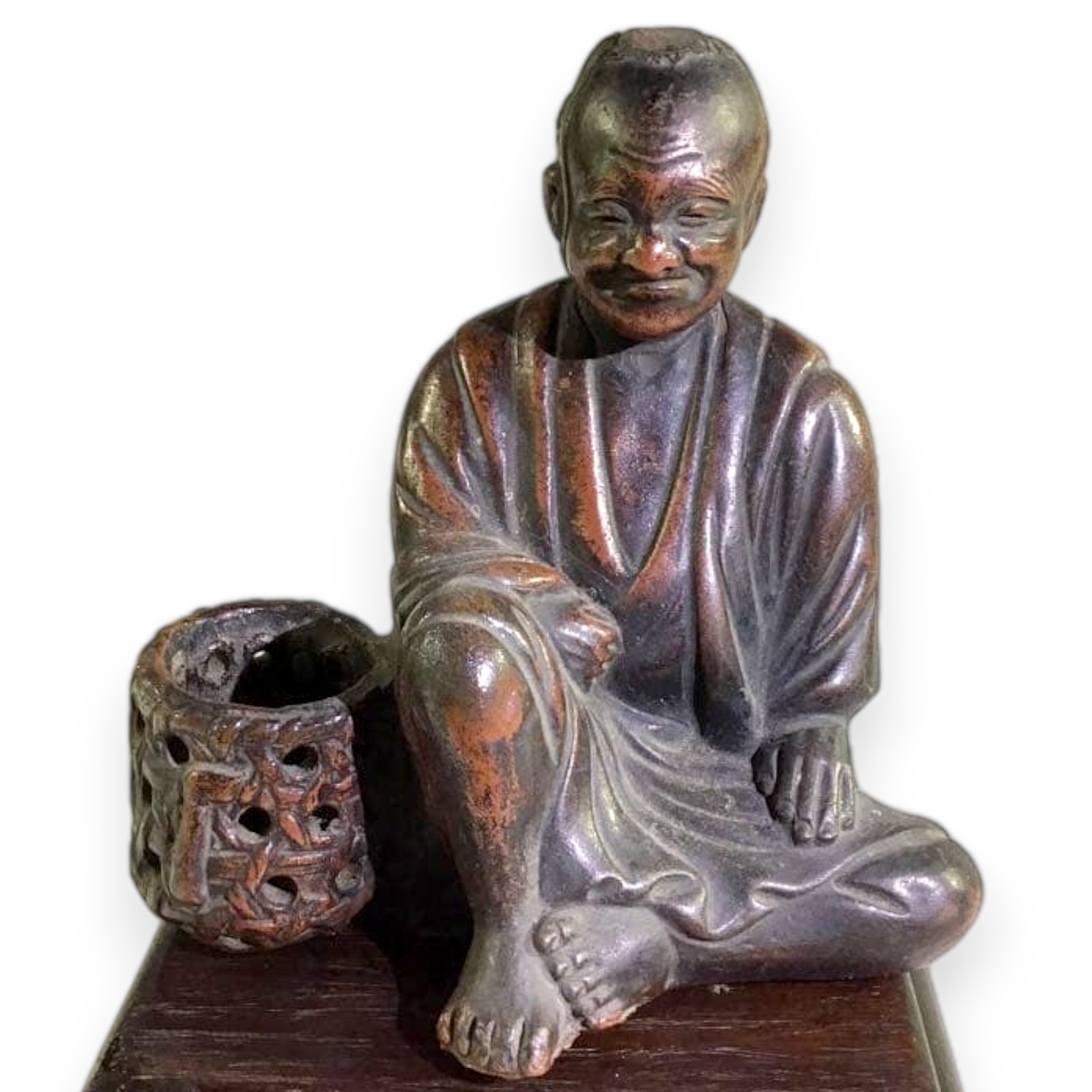 Antique Bizen Pottery Statue Fisherman 19th Century Japanese Figurine 4.7 inch