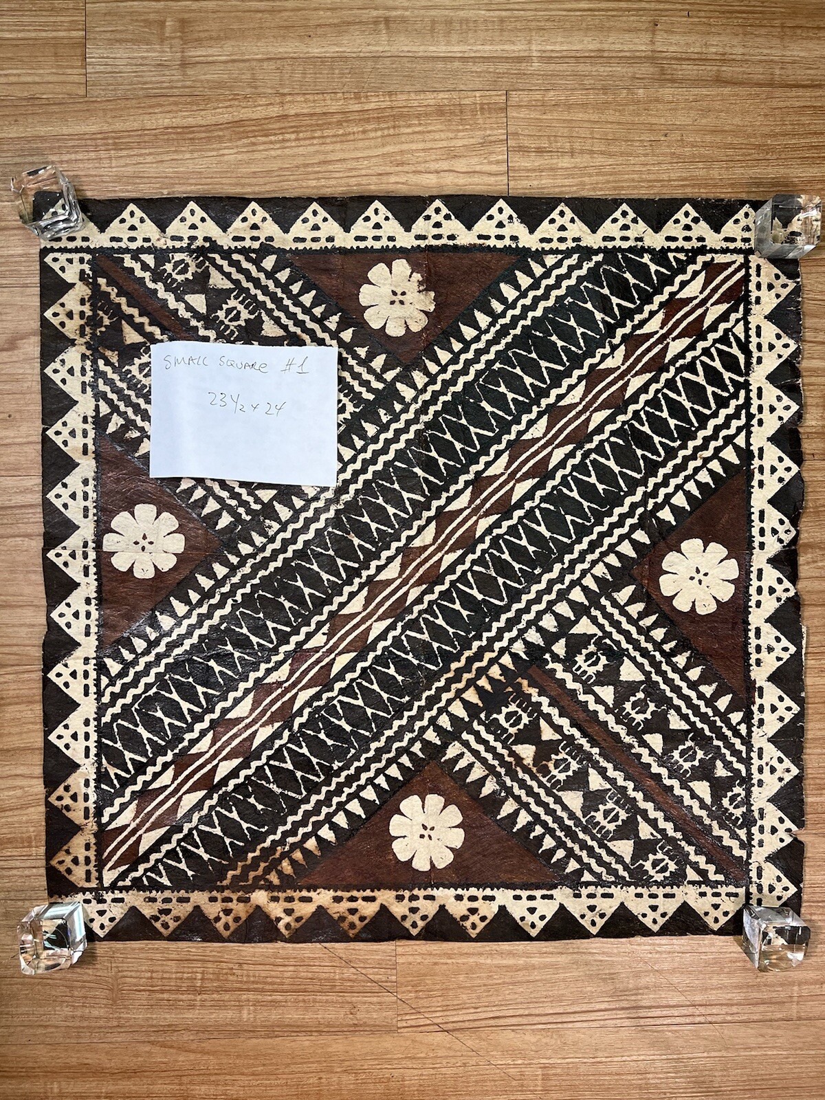 Pacific Islands Samoa Tuvalu Polychrome Bark cloth Floor Mat 20th C small #1