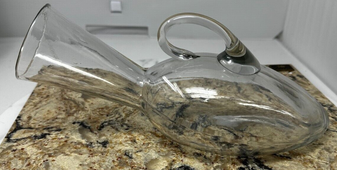 ANTIQUE VINTAGE GLASS BED PAN URINAL HAND BLOWN MALE ETCHED BUBBLES
