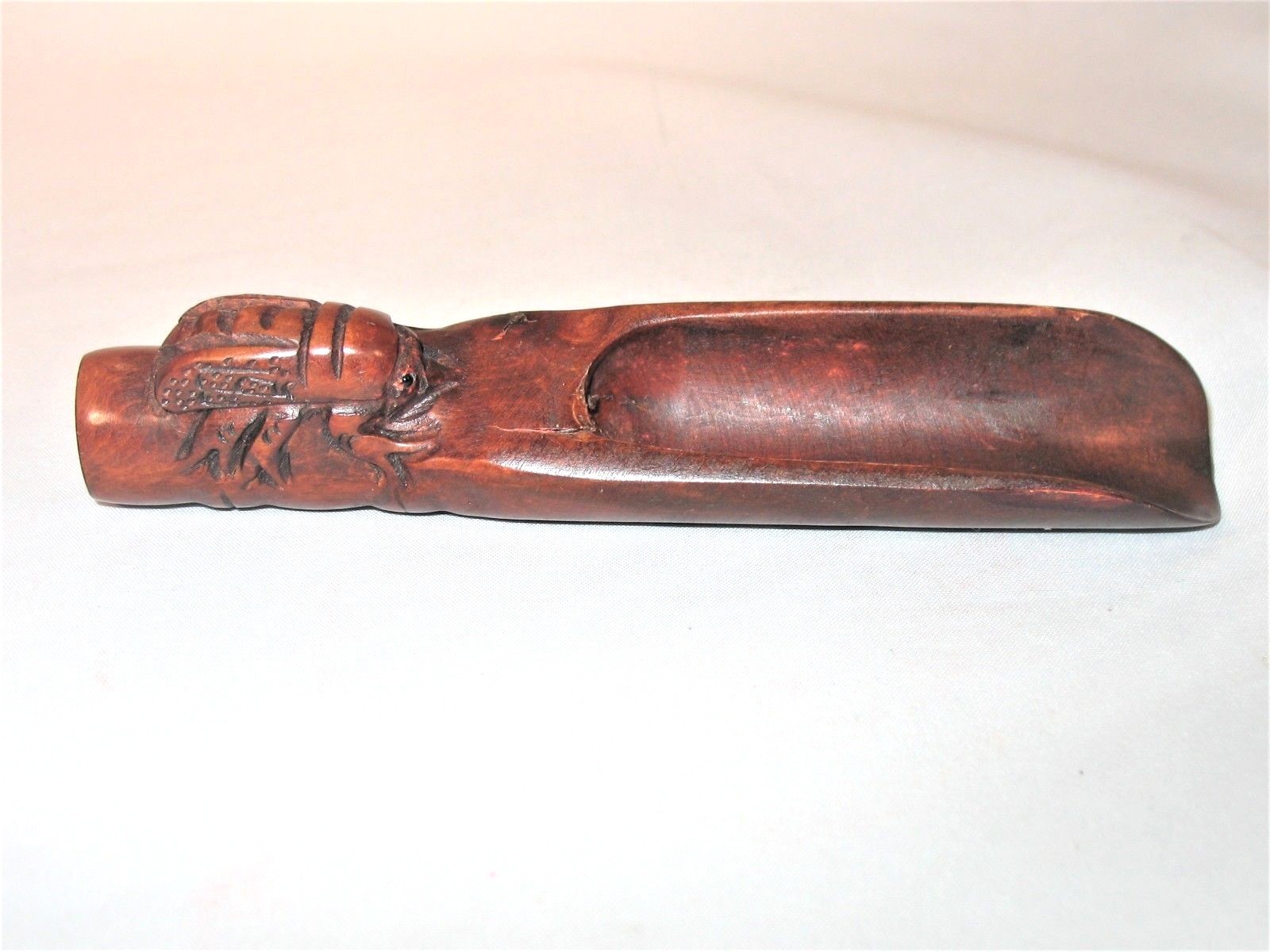 Vintage Chinese Hand Crafted Wooden Boxwood Tea Scoop Red Cicada Locust