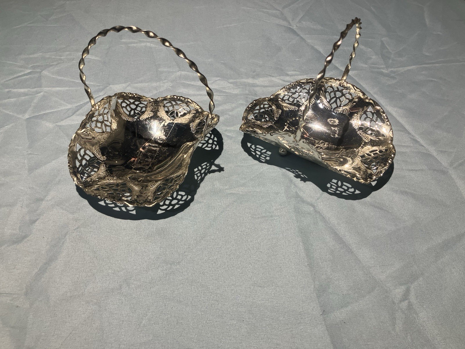 BMF German Silver Plated Filigree Baskets Set of 2 with Handles Vintage