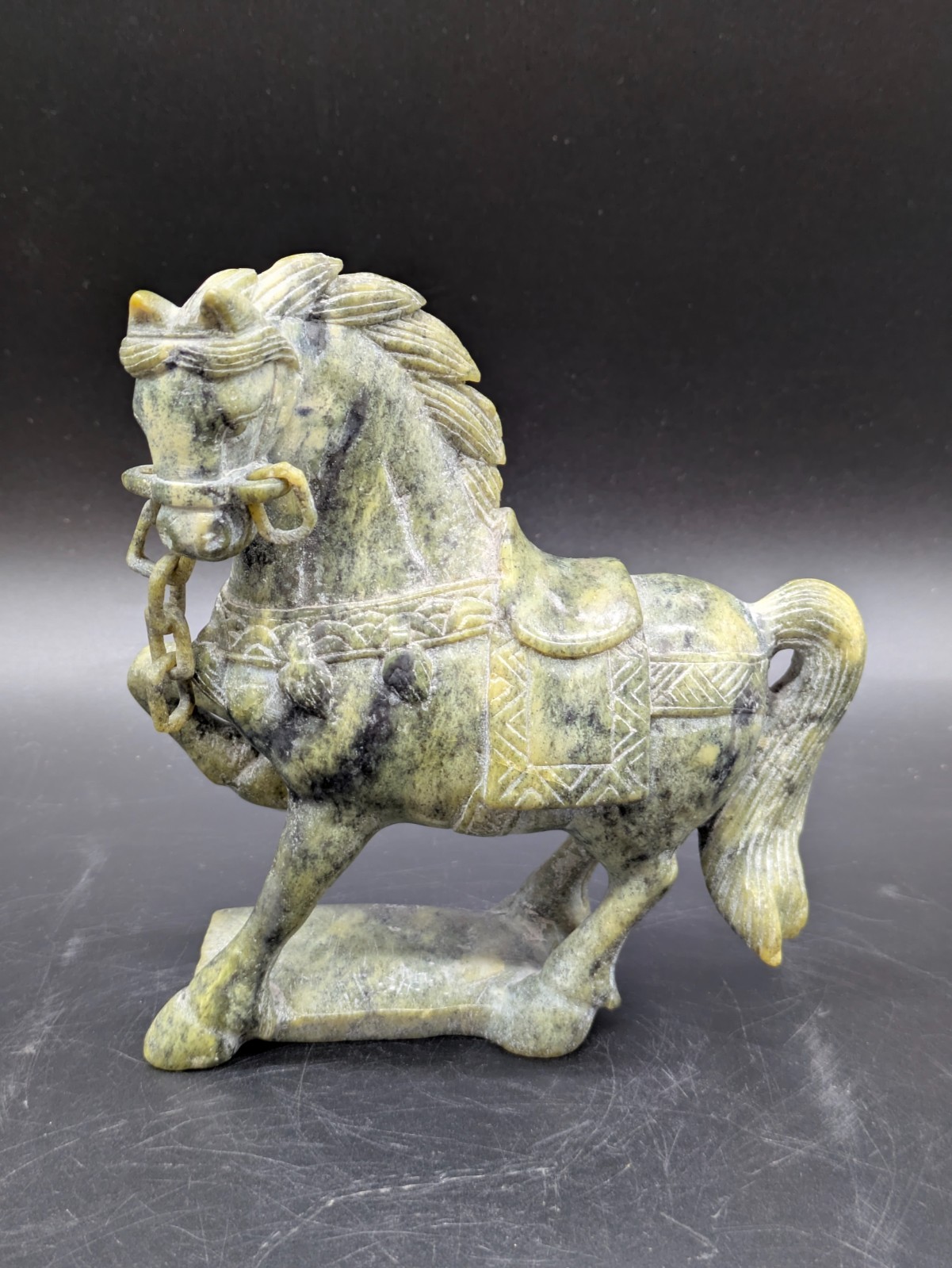 Vintage Carved Serpentine Tang Dynasty-Style War Horse