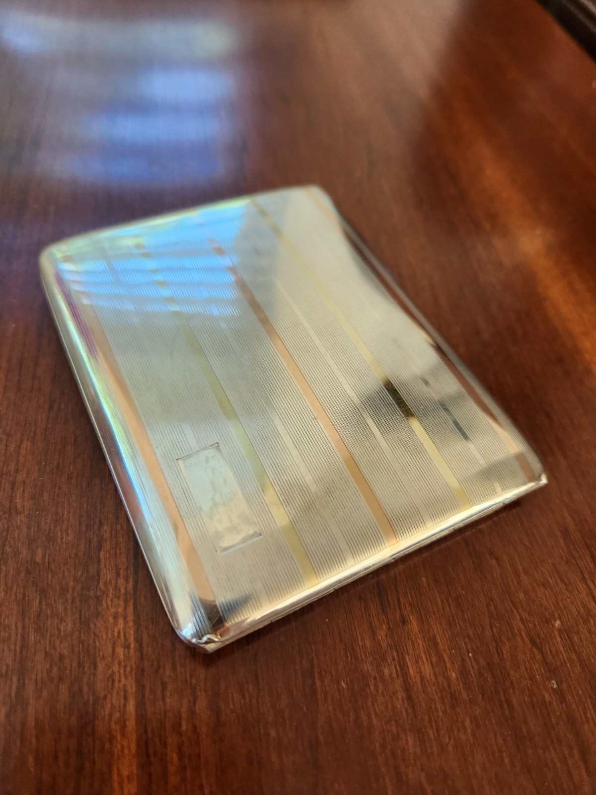 Sterling Silver Gold Striped Cigarette Box Business Card Case Money Coin Holder