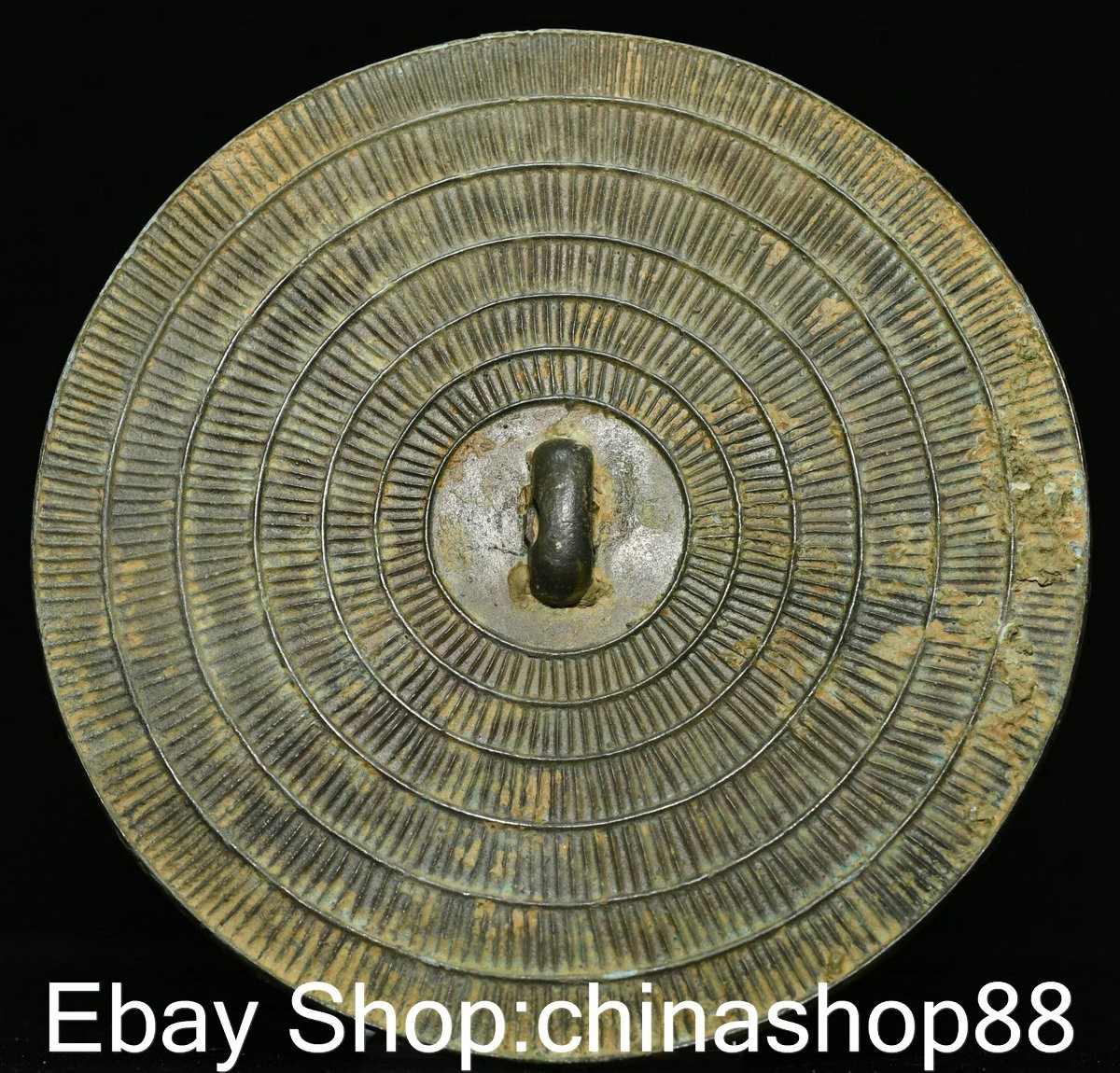 5.2″ Old China Bronze Ware Dynasty Palace Stripe Pattern Rotundity Bronze Mirror