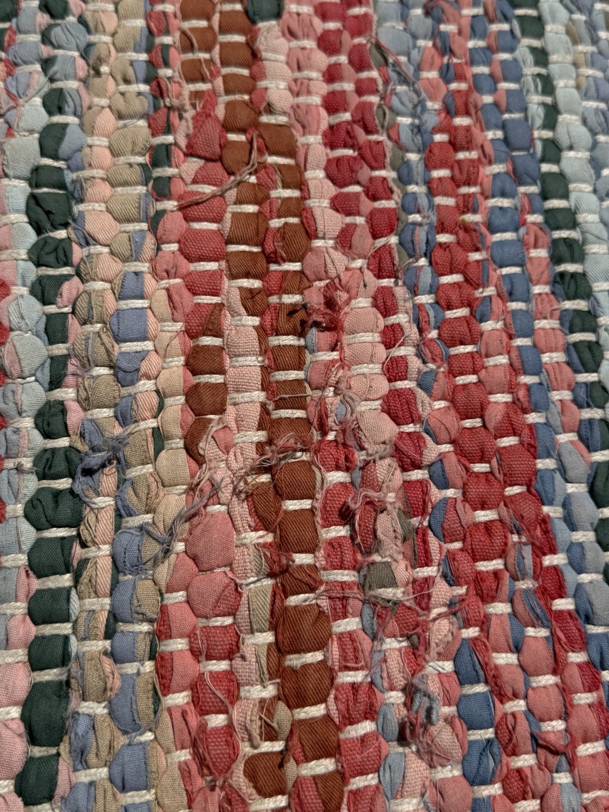 Vintage Abstract Linear Color American Farmhouse Braided Rag Rug Wool Cotton 8×5