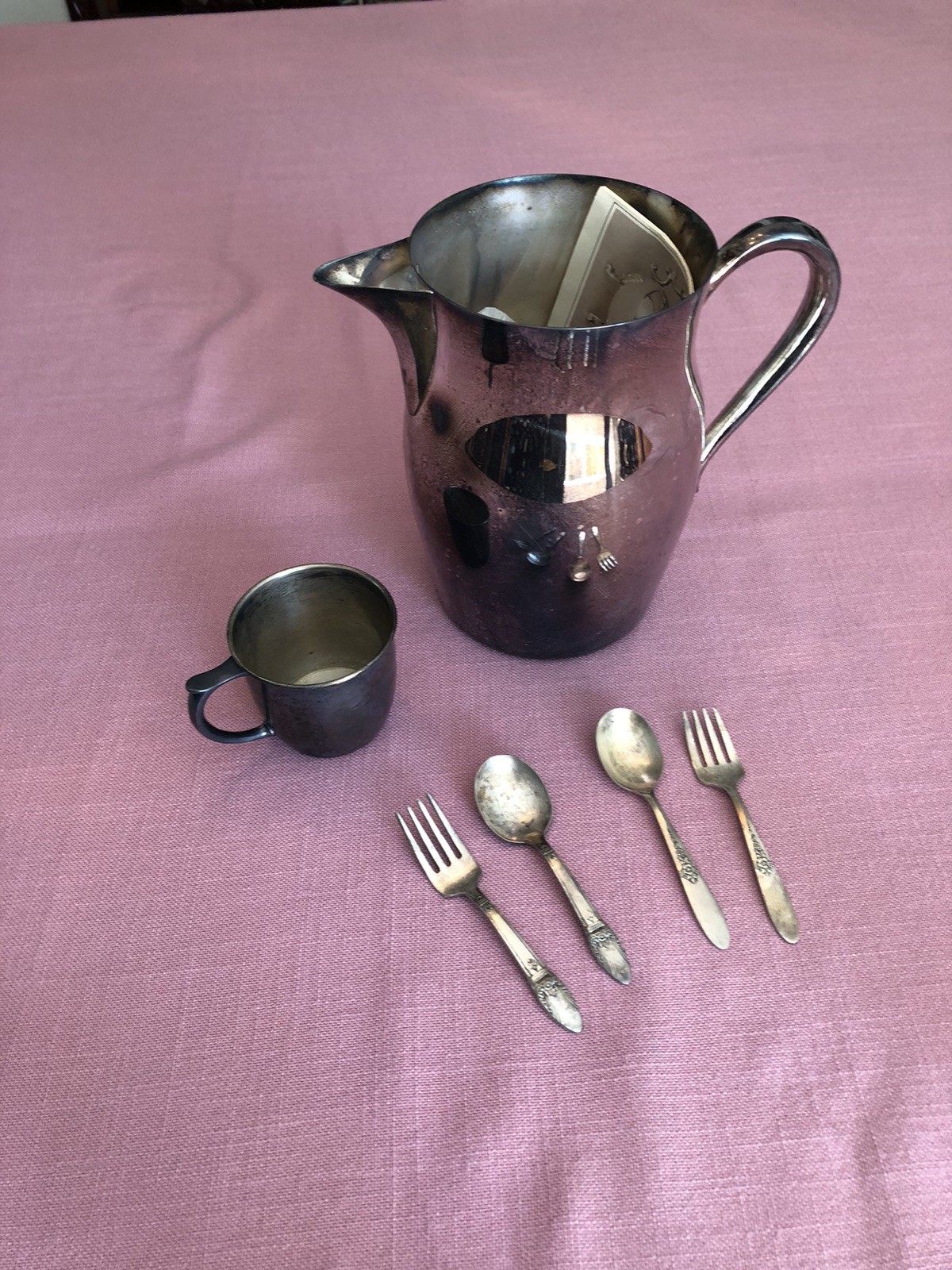 Rogers bros & Kent Silver Plate Pitcher + Baby Ware
