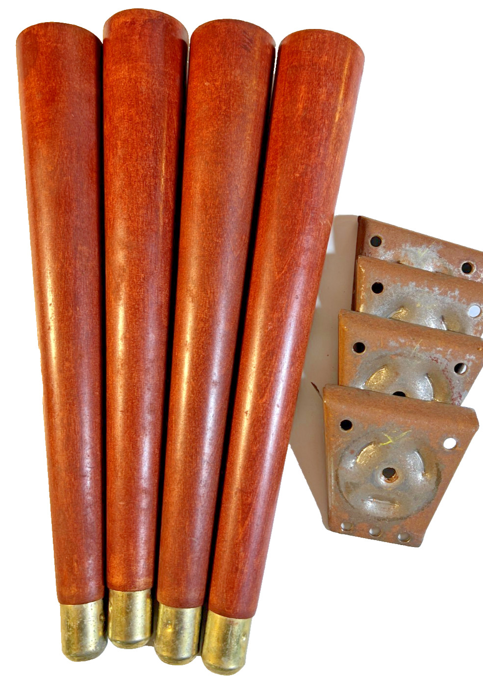 Vintage MCM Tapered Wooden Coffee Table Legs w/ Angled Mounting Plates Set of 4