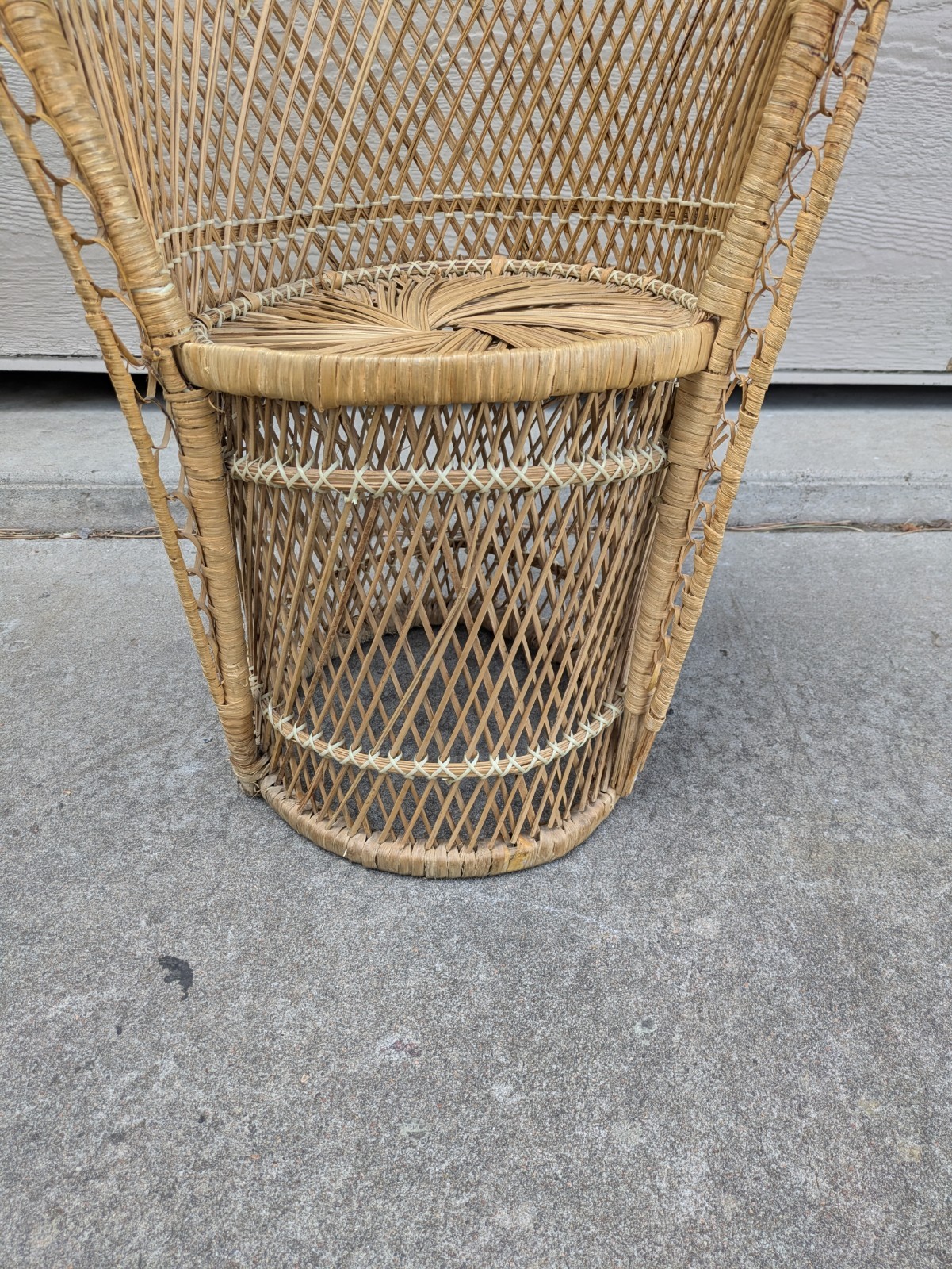 Vintage Mini Child Doll Sized Peacock Wicker Rattan Chair Boho Chic Portrait