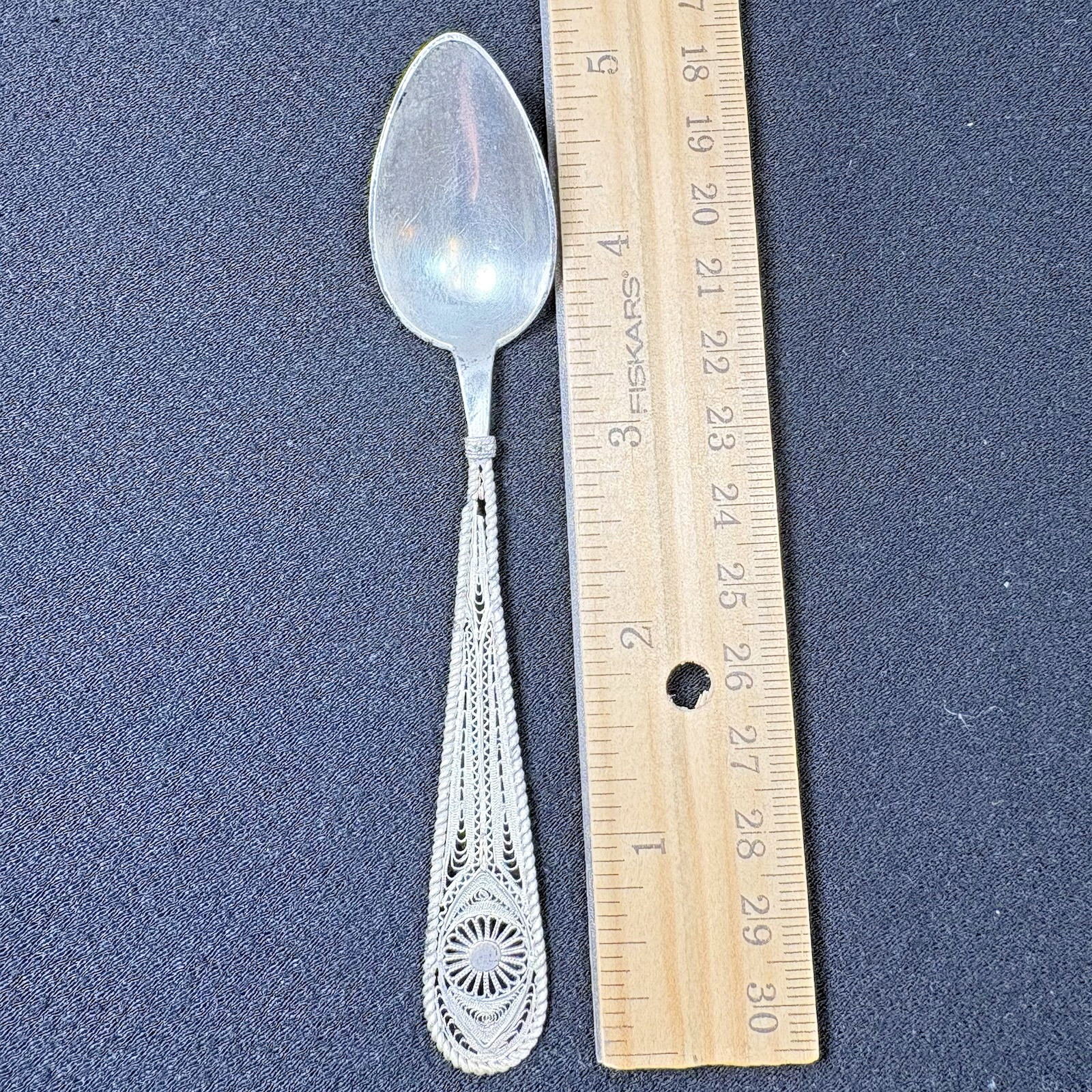 Demitasse Spoon 19th Century Intricate Filigree No Silver Mark Found 8 gr Read