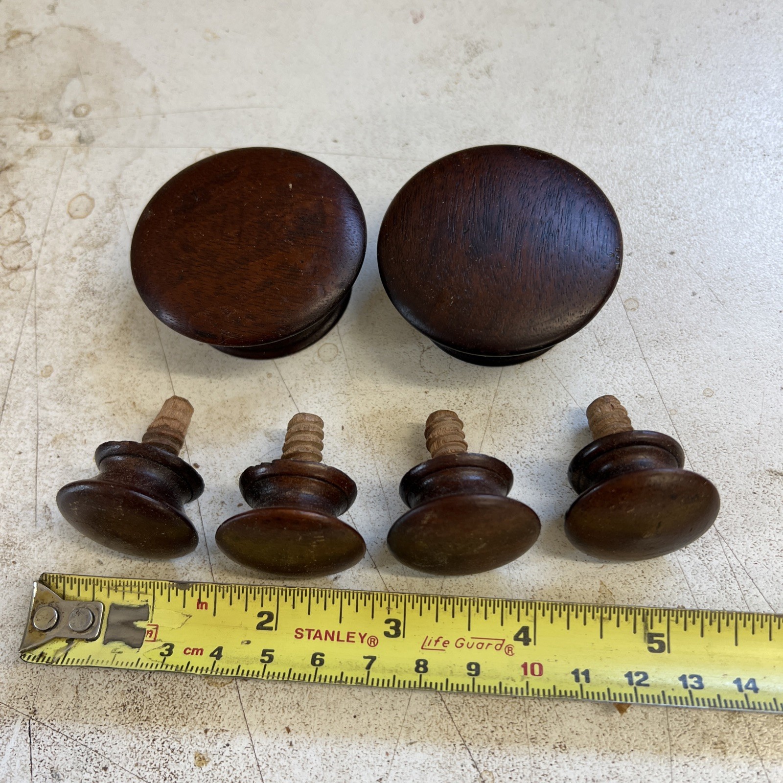 Set Of Four 19thC Mahogany Wooden Knobs Plus Two