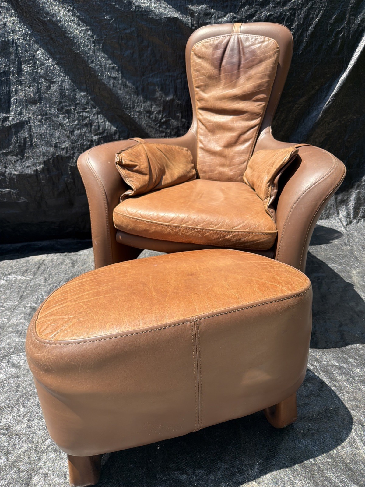 Classic Leather Stressless Wingback Brown Leather Chair & Ottoman Western Style