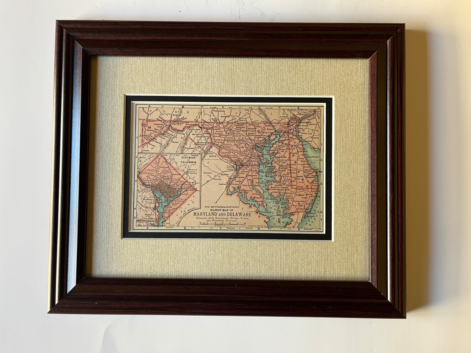 1898 MARYLAND & DELAWARE State Map by Matthews-Northrup Co. SEE DESCRIPTION