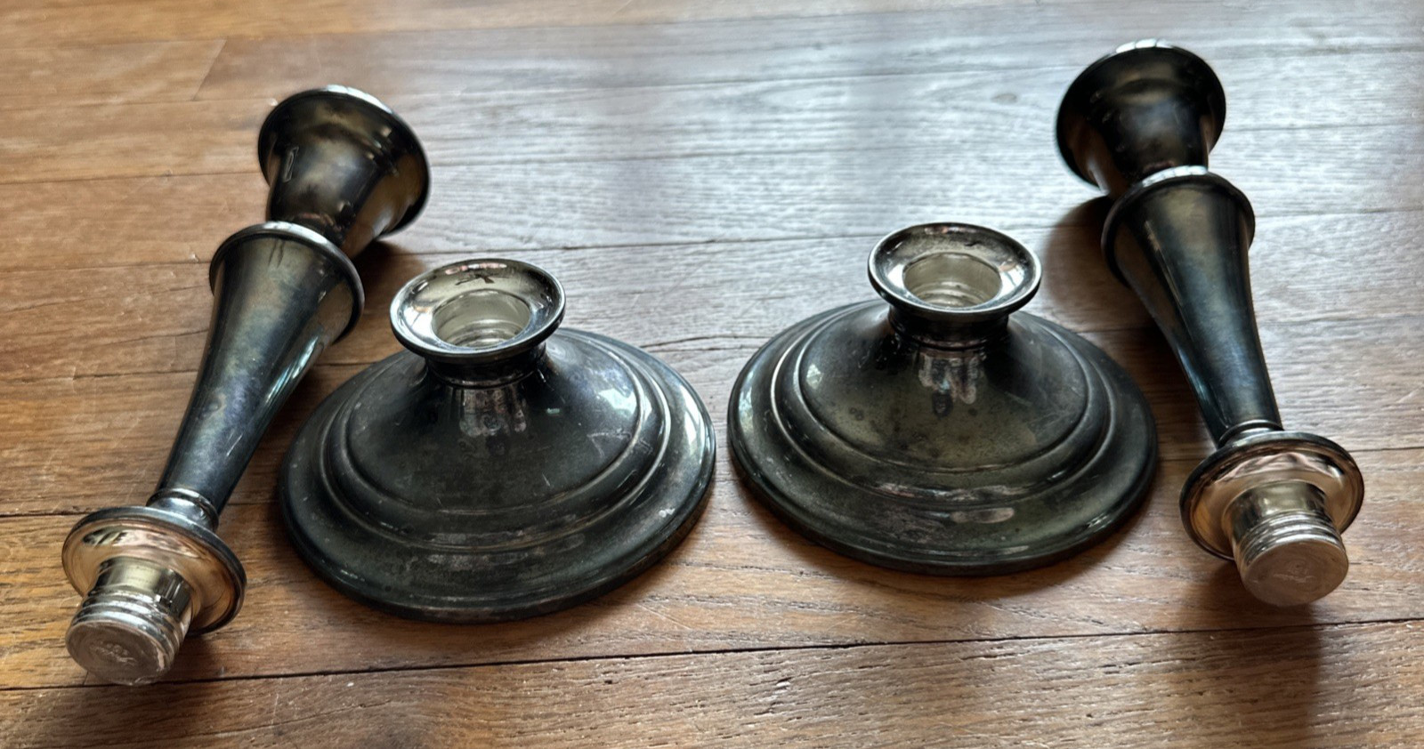 2 Gorham Convertible Adj Candlesticks Silver Plate YC3032 Candle Holder Weighted