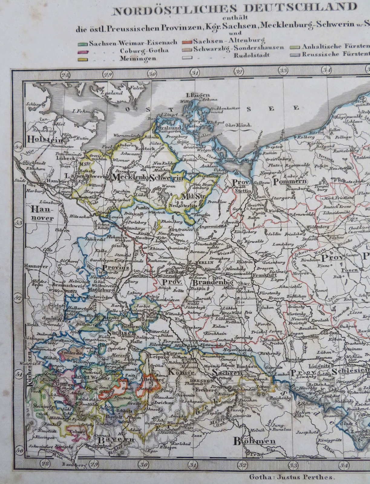 Northeastern Germany Prussia Silesia Posen Saxony Berlin 1852 Stieler map