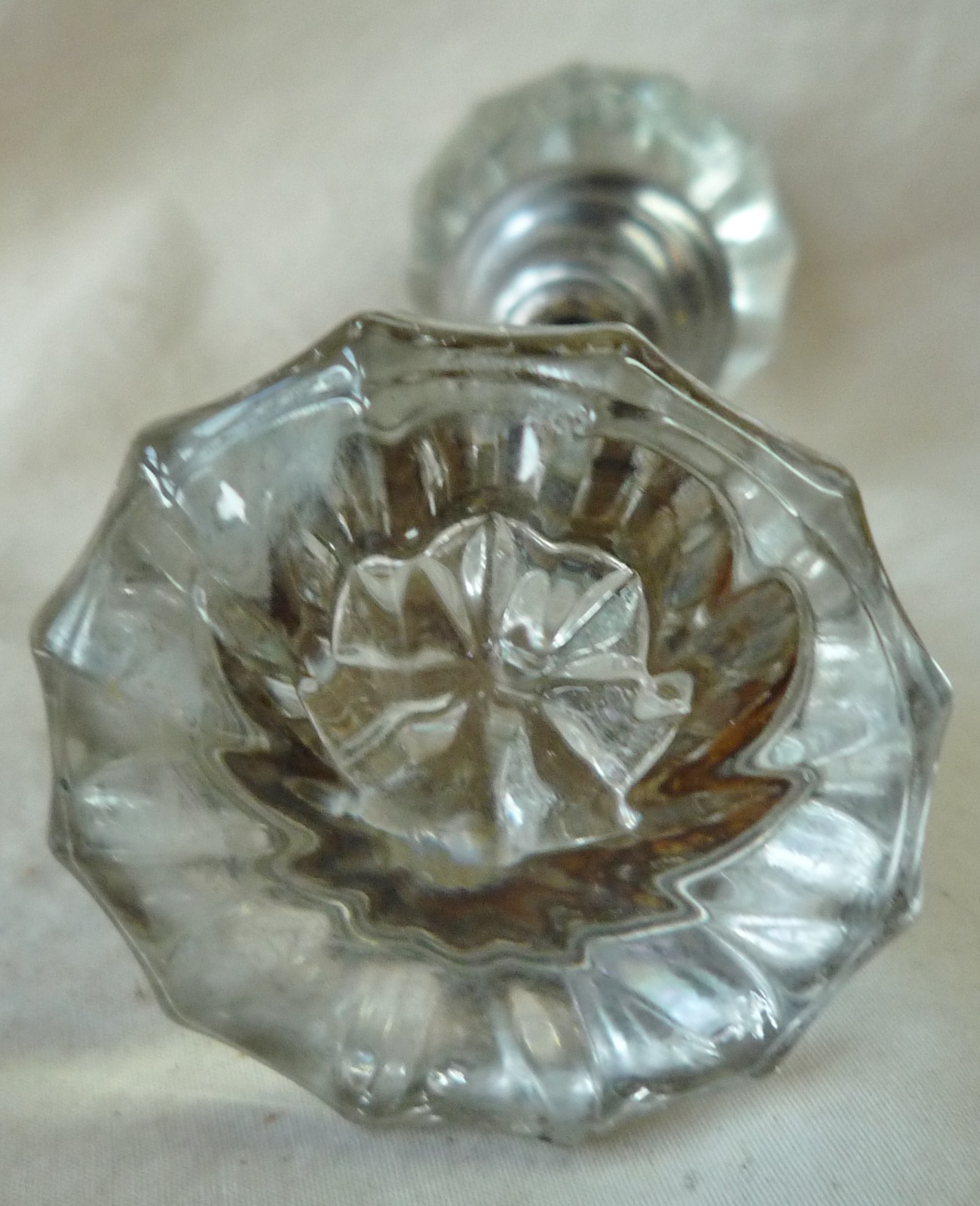 Door Knobs 12 pointed Steel & Glass CRYSTAL #A (per pair)
