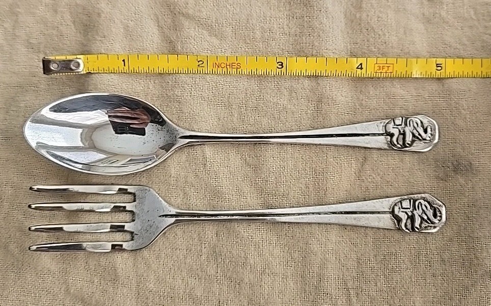 Vtg Sterling Silver 925 Infant Baby Child Set Feeding Spoon & Fork Elephant