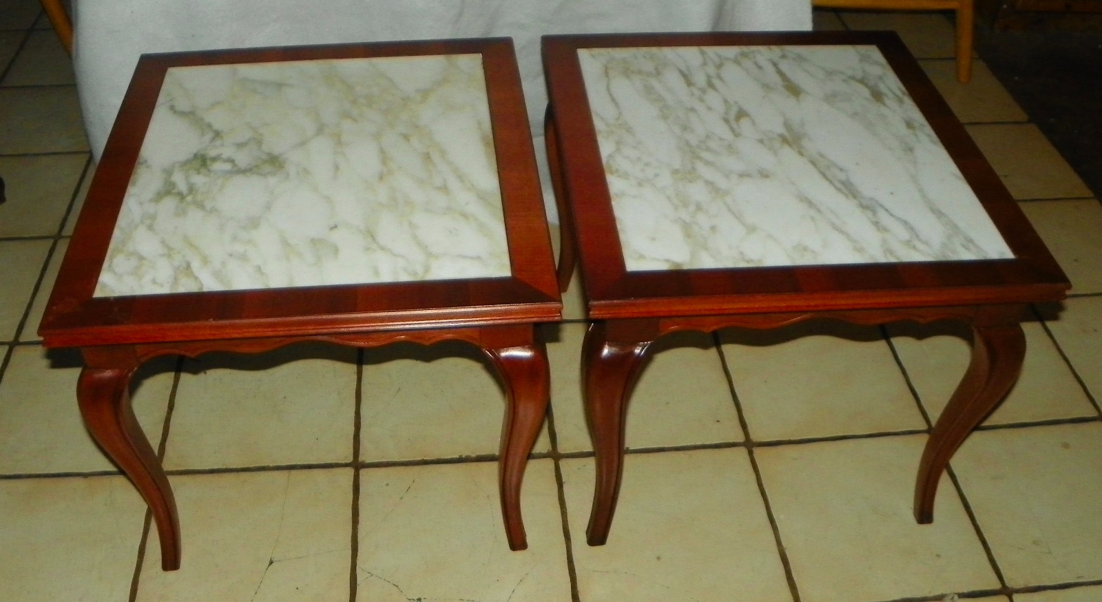 Cherry Mid Century Marble Top End Table by Berkey Widdicomb 1 table (ET42)