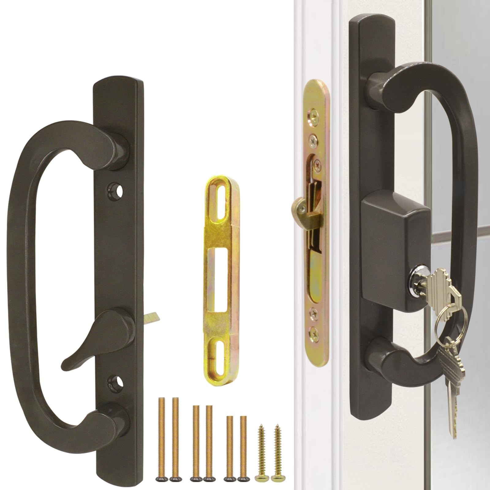 Eockatoo Patio Sliding Glass Door Handle Set with Mortise Lock 45° Black