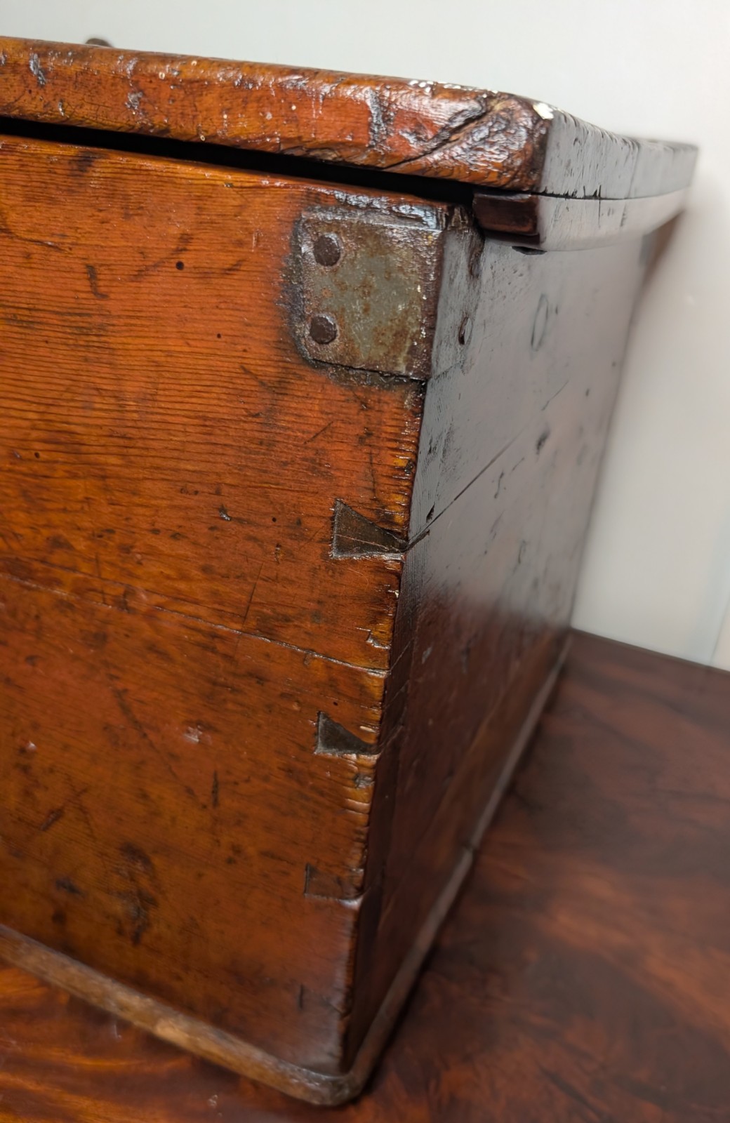 Antique 18th Century Dovetailed Document Chest Box ~ Hand Forged Strap Hinges