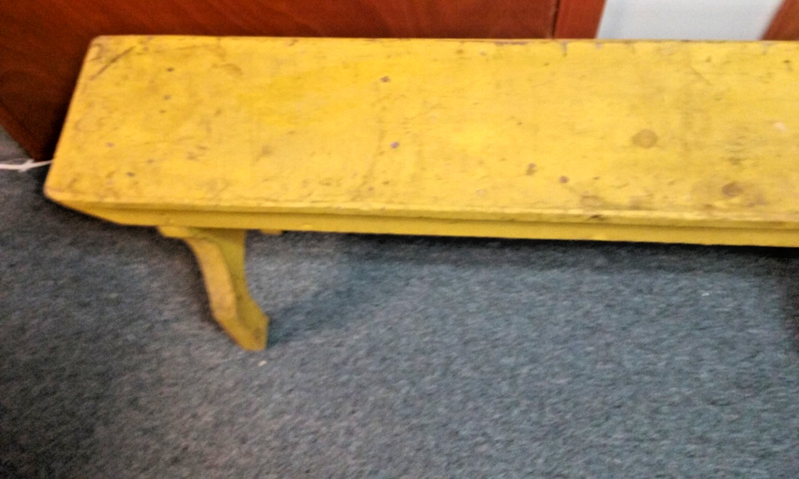 vintage Primitive Handmade Kids Kitchen Table Wood Bench Painted Yellow 48″ long