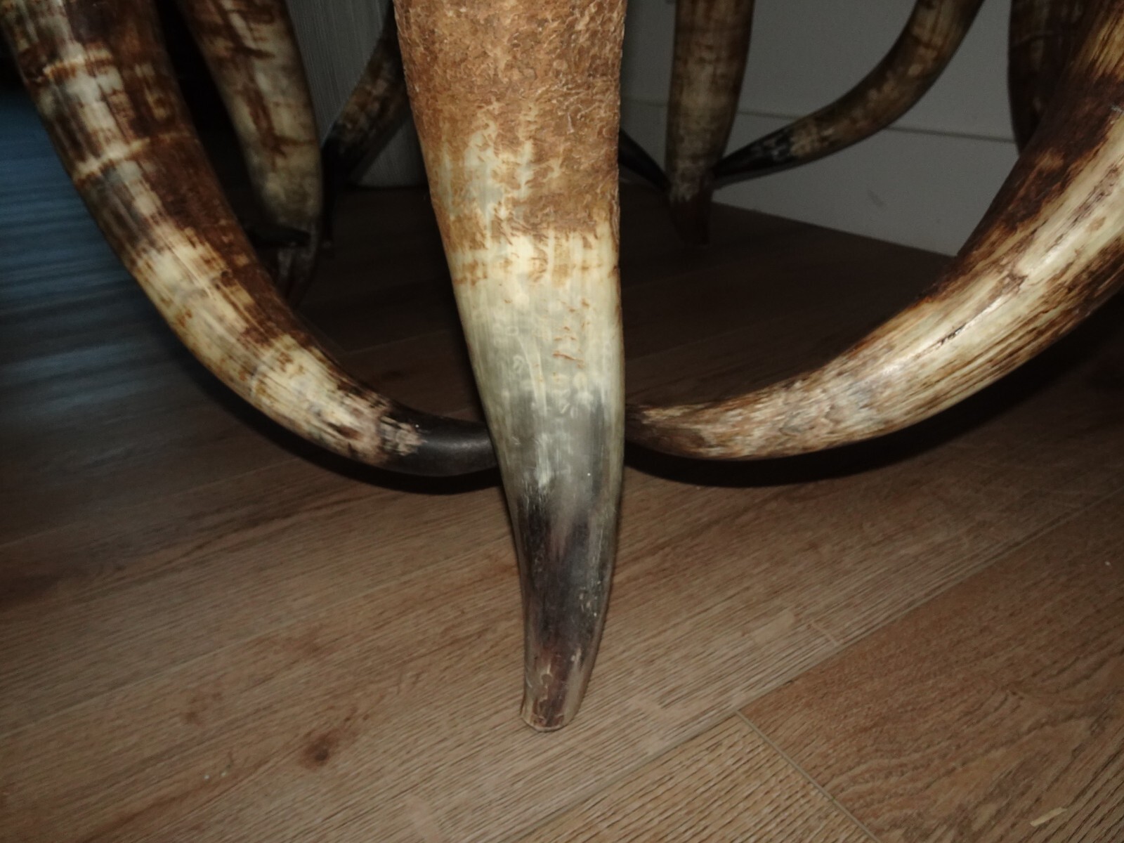 Large Oversized Vintage Western Theme Steer Horn Cowhide Ottoman ~ Coffee Table