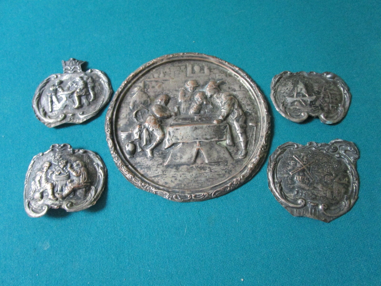 Antique Silverplate Repouse Carved Furniture Ornament Aplique Salvaged 5 Pcs ^^