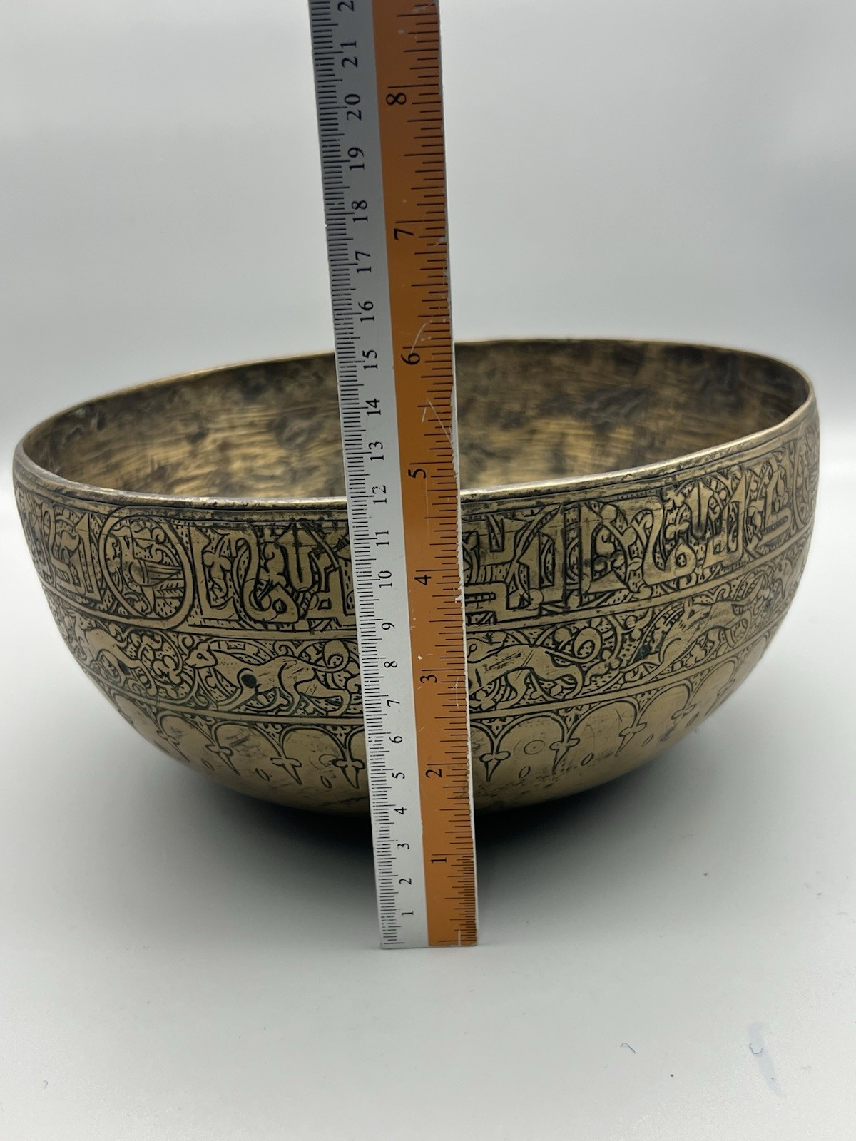 Seljuk Bronze Dish Engraved Animal Figure Kufic Inscriptions Islamic Collectable