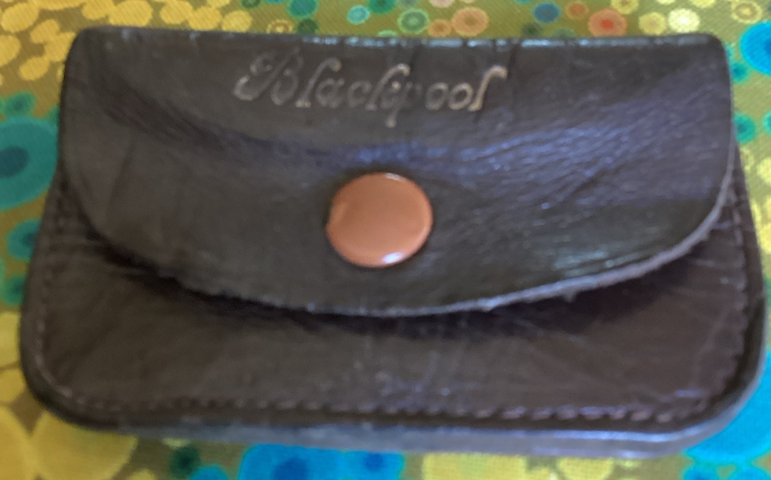 Antique Leather Coin Purse 1940s Brown 3 Compartments Stamped Blackpool