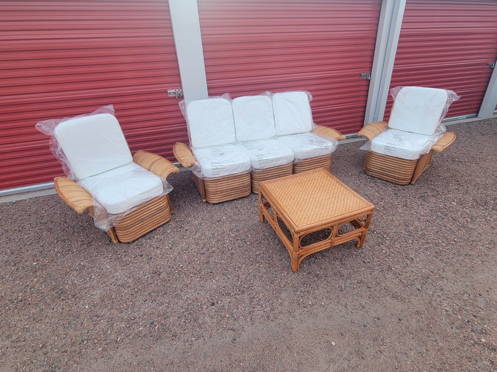 Golden Girls Couch Rattan Fan Arm Furniture 3 Seat Sofa 2 Chairs Bamboo Wicker