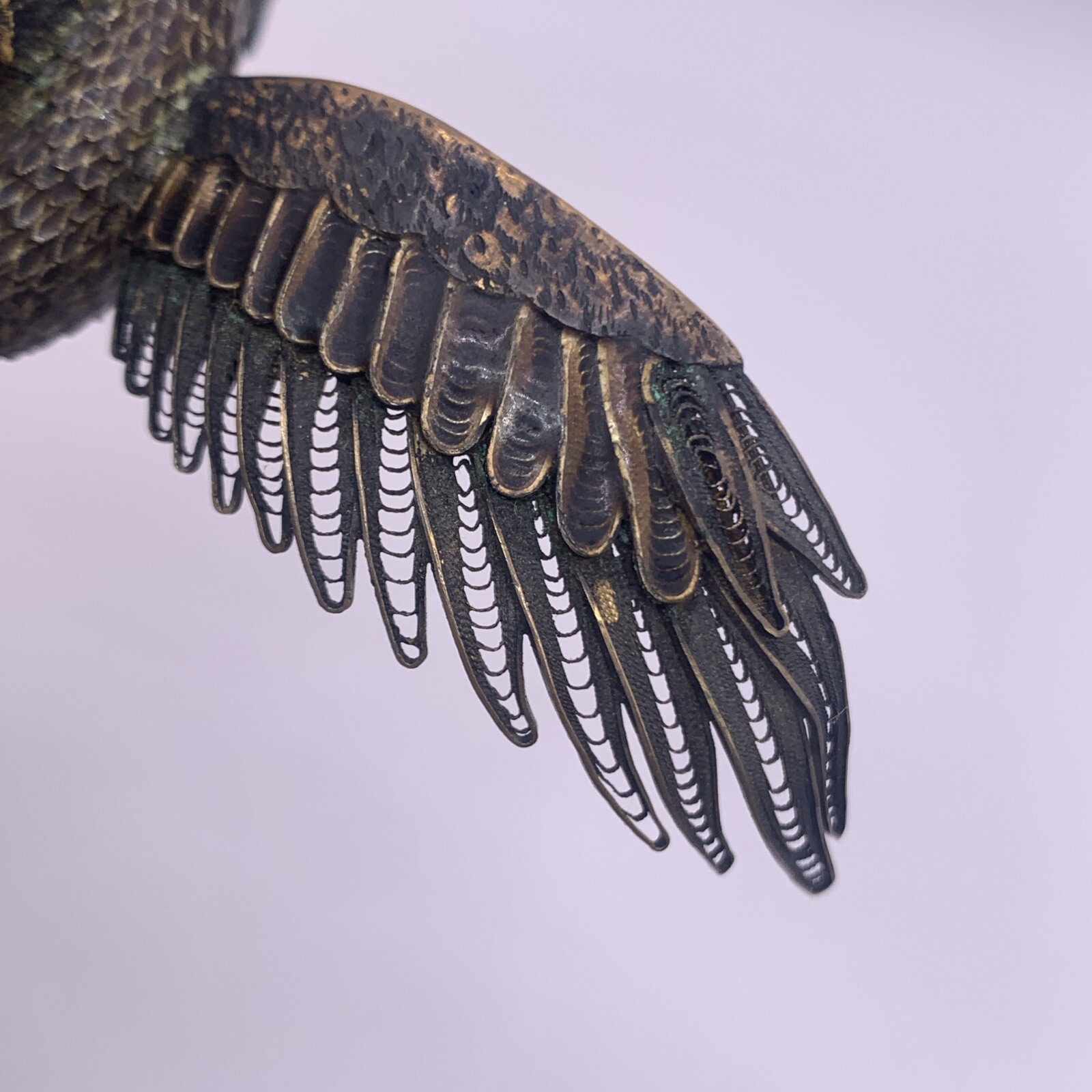 Silver Chinese Filigree Eagle Figurine Enamel Cloisonne Sculpture Vintage