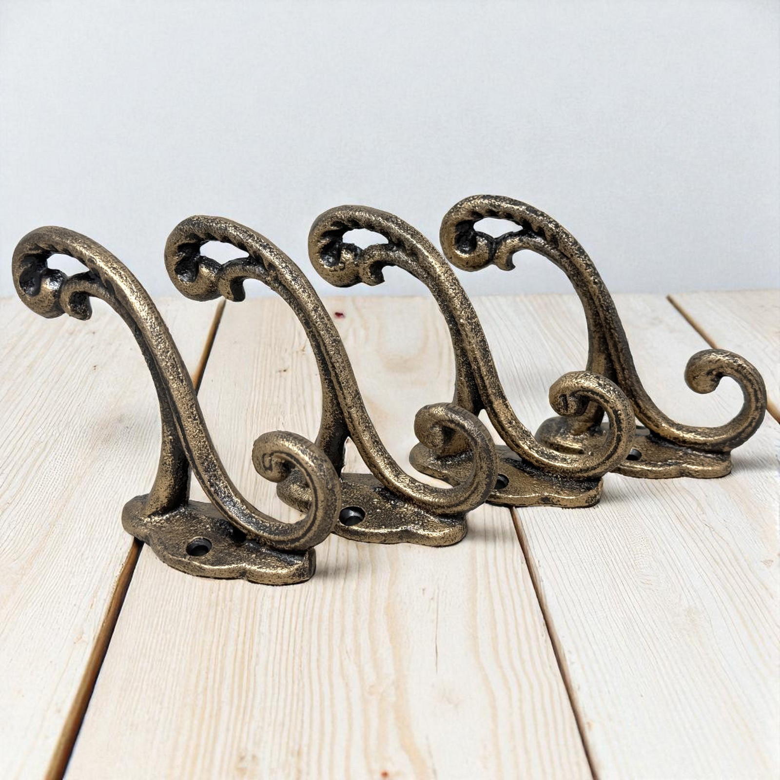 Set of 4 Heavy Duty Hand Painted Black and Gold Double Coat Bag Purse Hooks