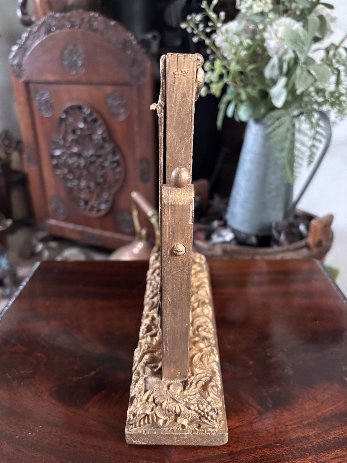 Antique Gold Gesso Photo Frame Mirror • Ornate Wooden Tabletop Vanity c1900/1920