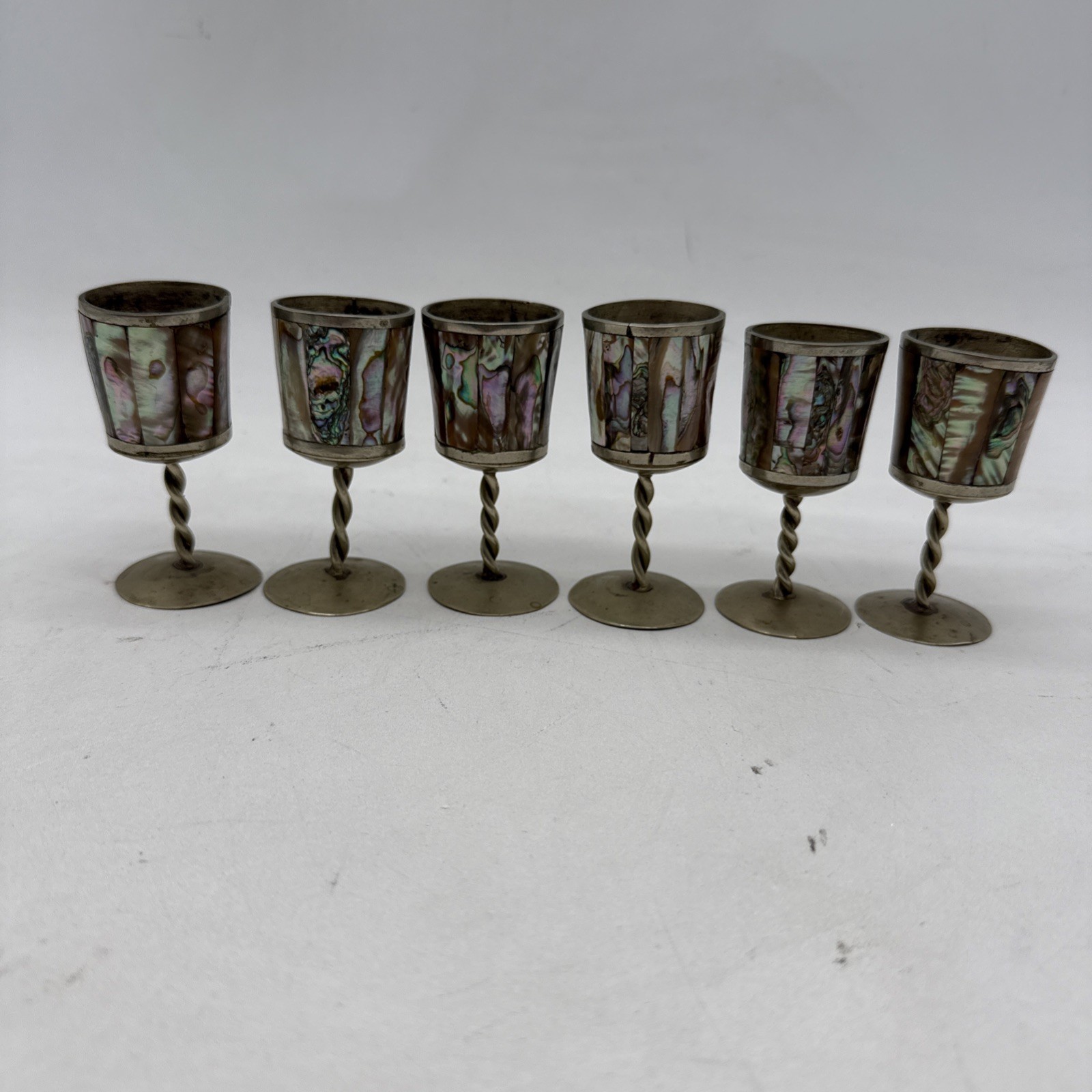 Set of 6 Vintage Mexican Silver Shot Glasses w/ Abalone Inlay – Hecho Mexico